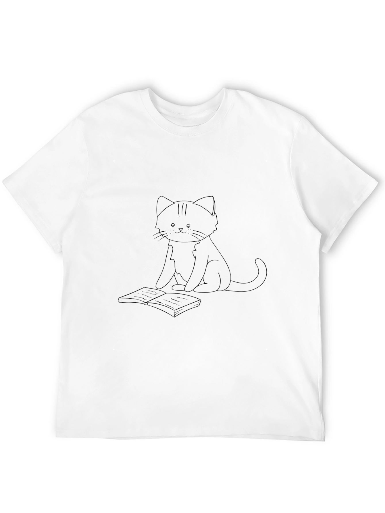 Camiseta Negra con Diseño de Gato Lector