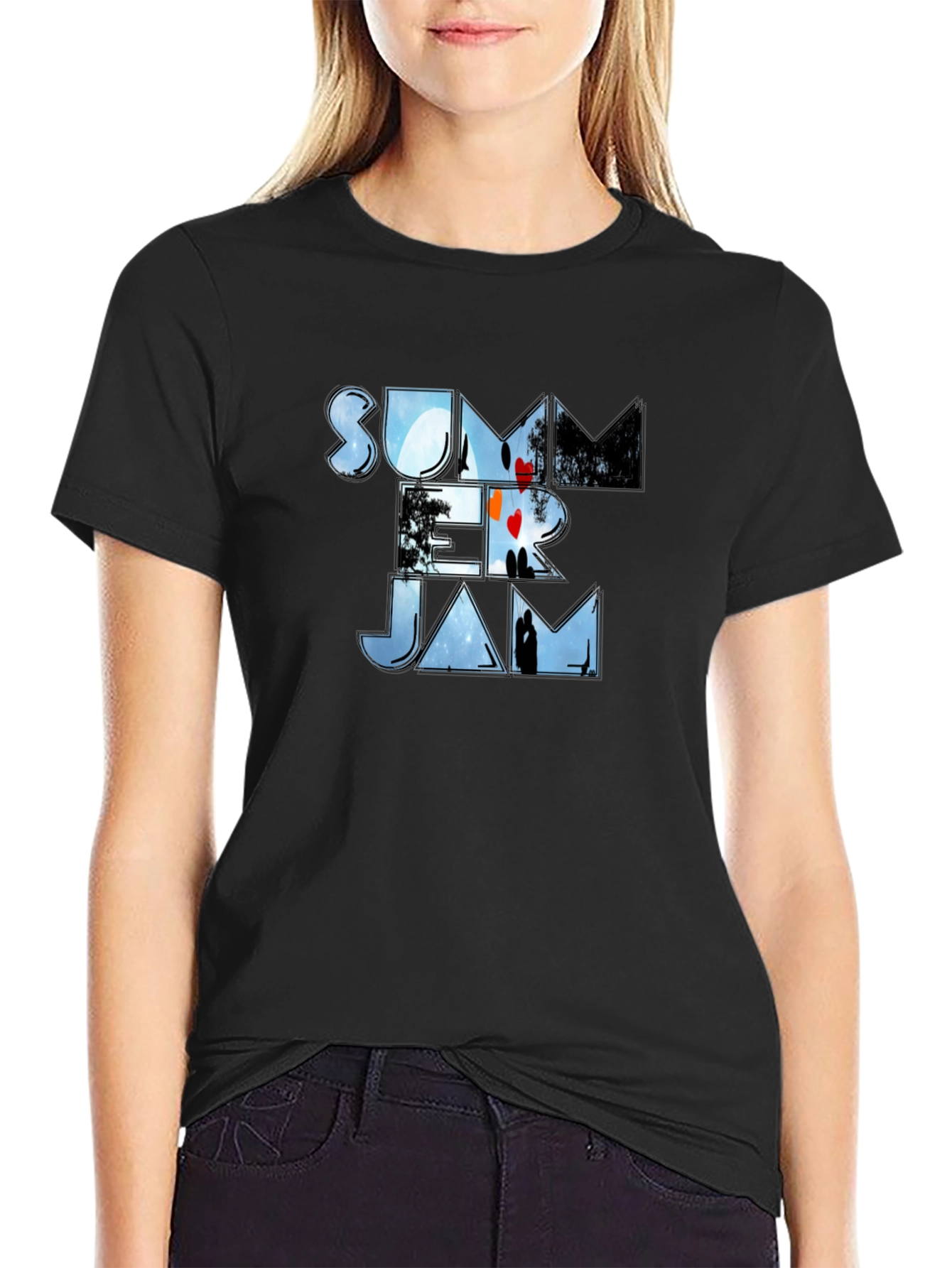 Camiseta Negra Summer Jam Estampada Unisex