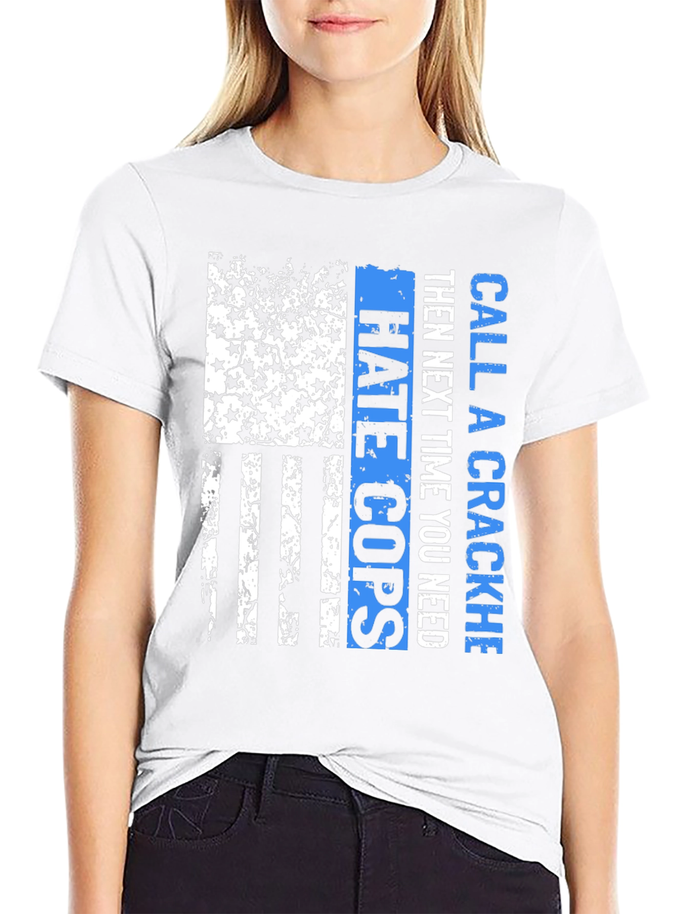 Camiseta Negra con Diseño Bandera Americana Policial