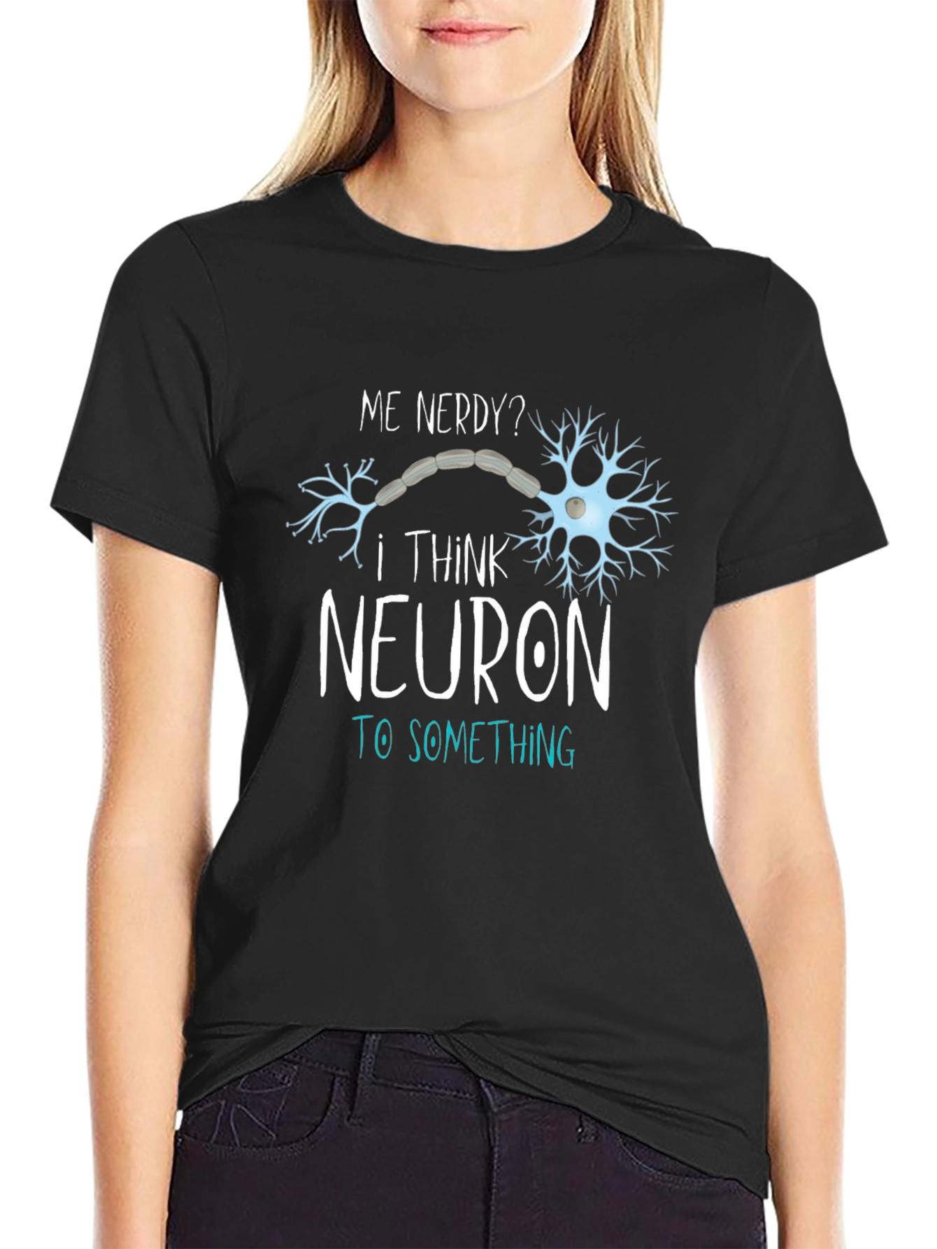 Camiseta Negra Divertida Neuron To Something para Hombre