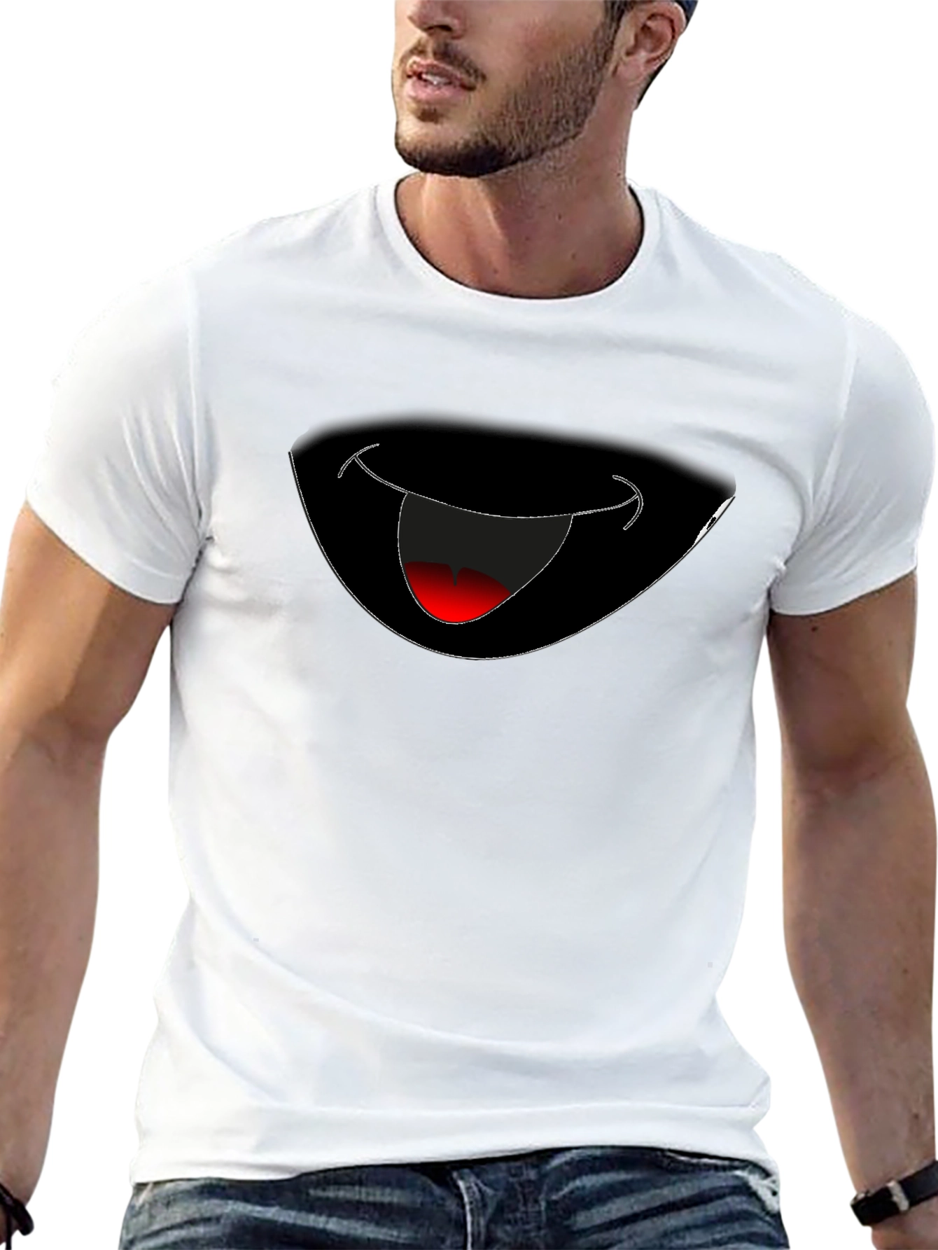 Camiseta Negra con Diseño de Boca Sonriente