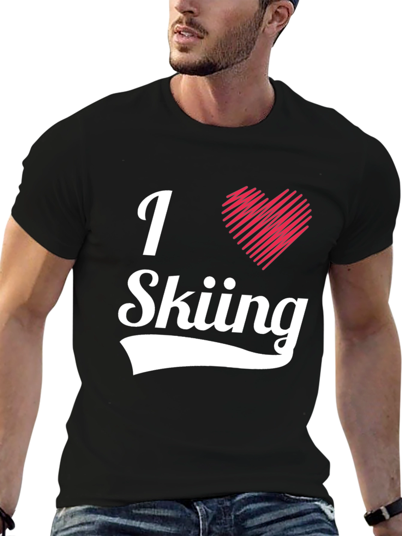 Camiseta Negra I Love Skiing para Hombre