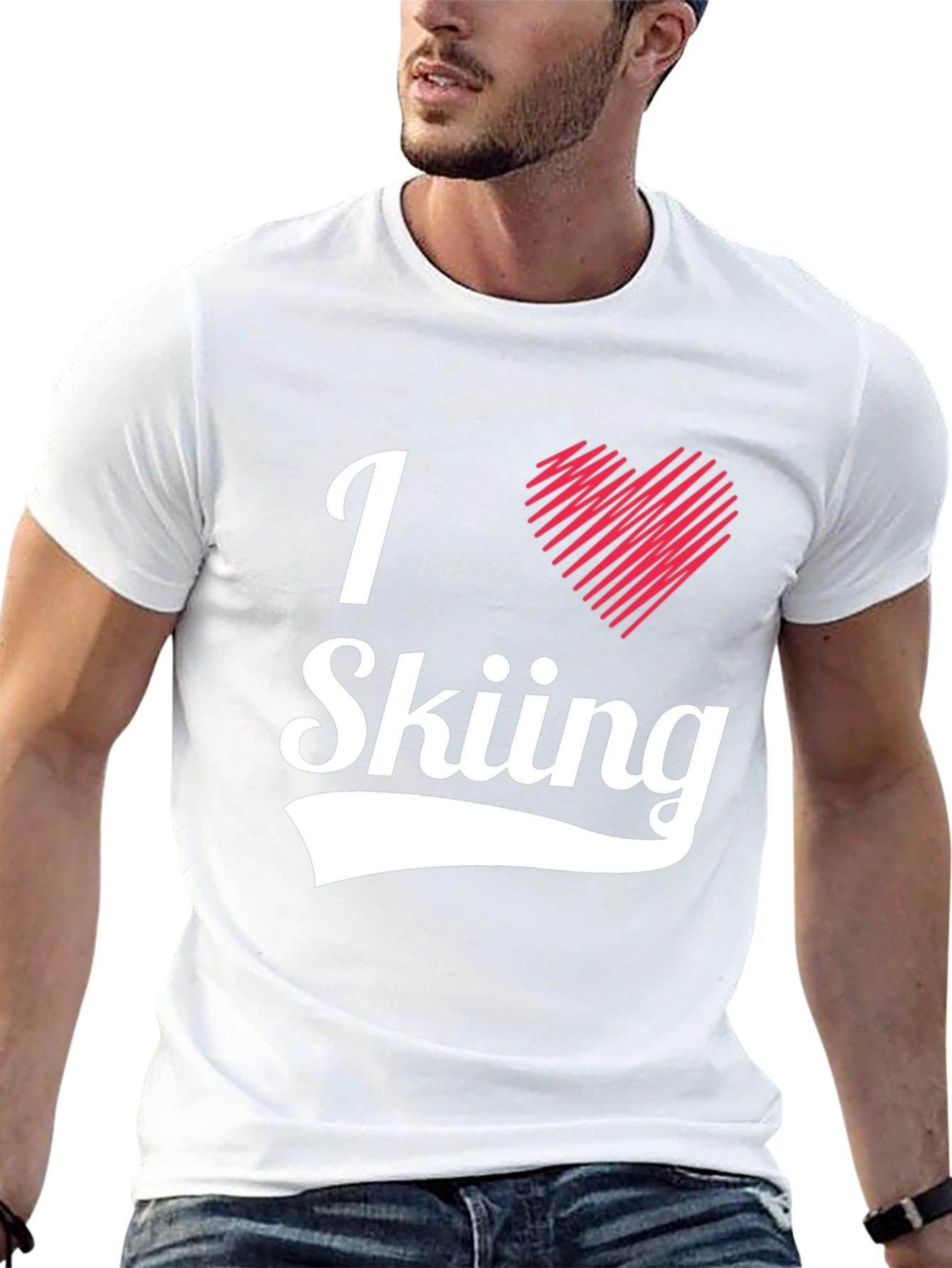 Camiseta Negra I Love Skiing para Hombre