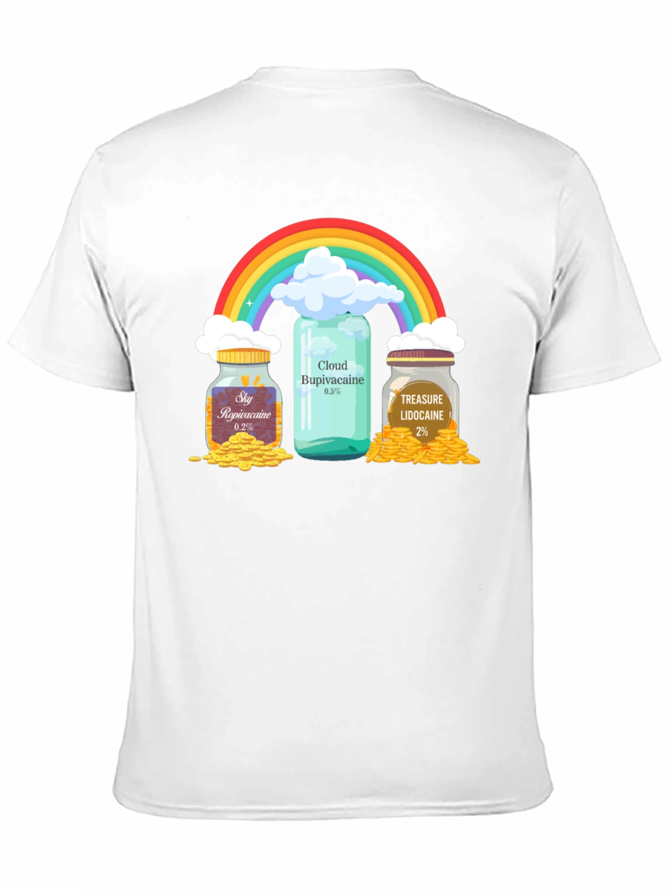 Camiseta Negra con Diseño Divertido de Arcoíris y Medicamentos