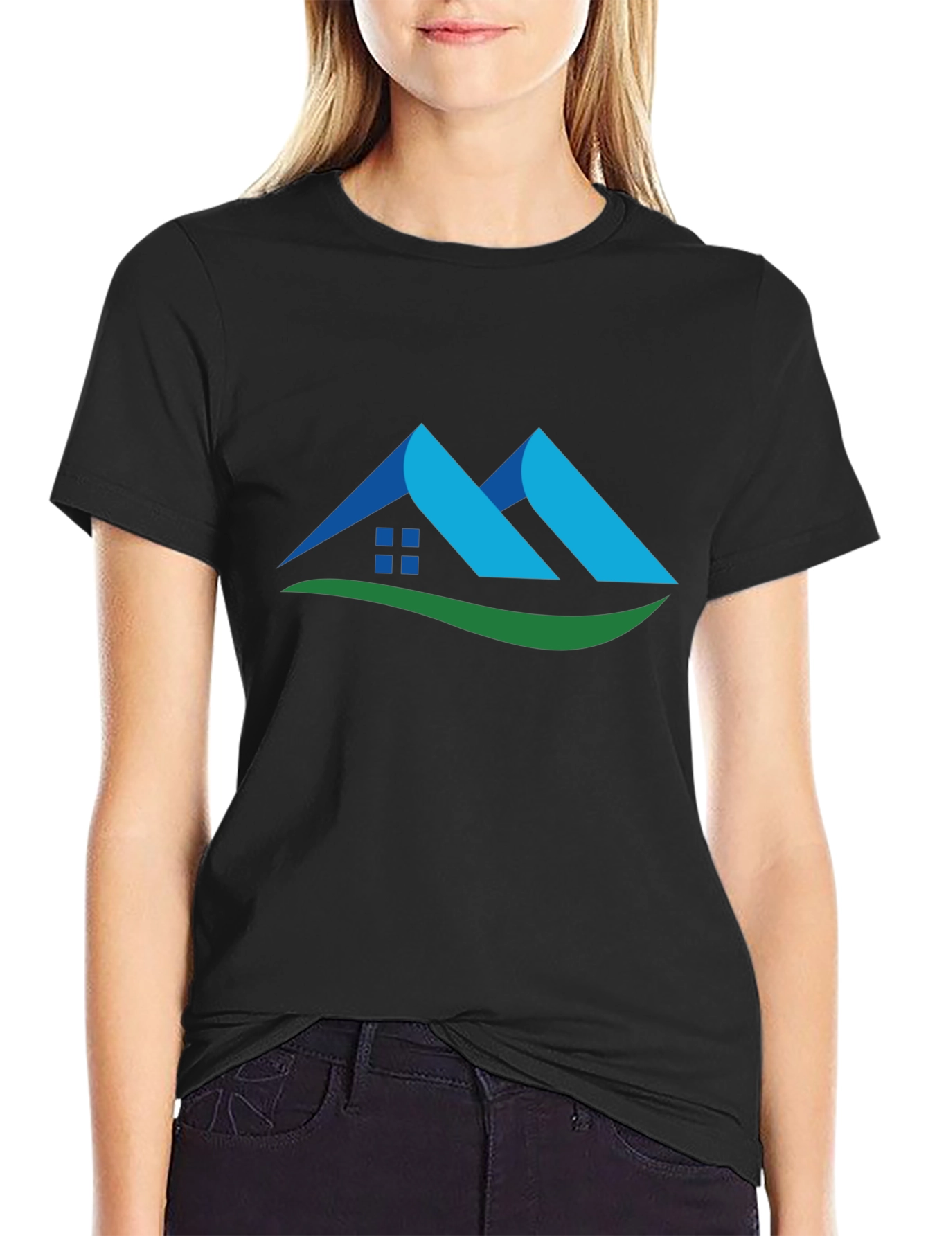 Camiseta Negra con Diseño de Casa Abstracta