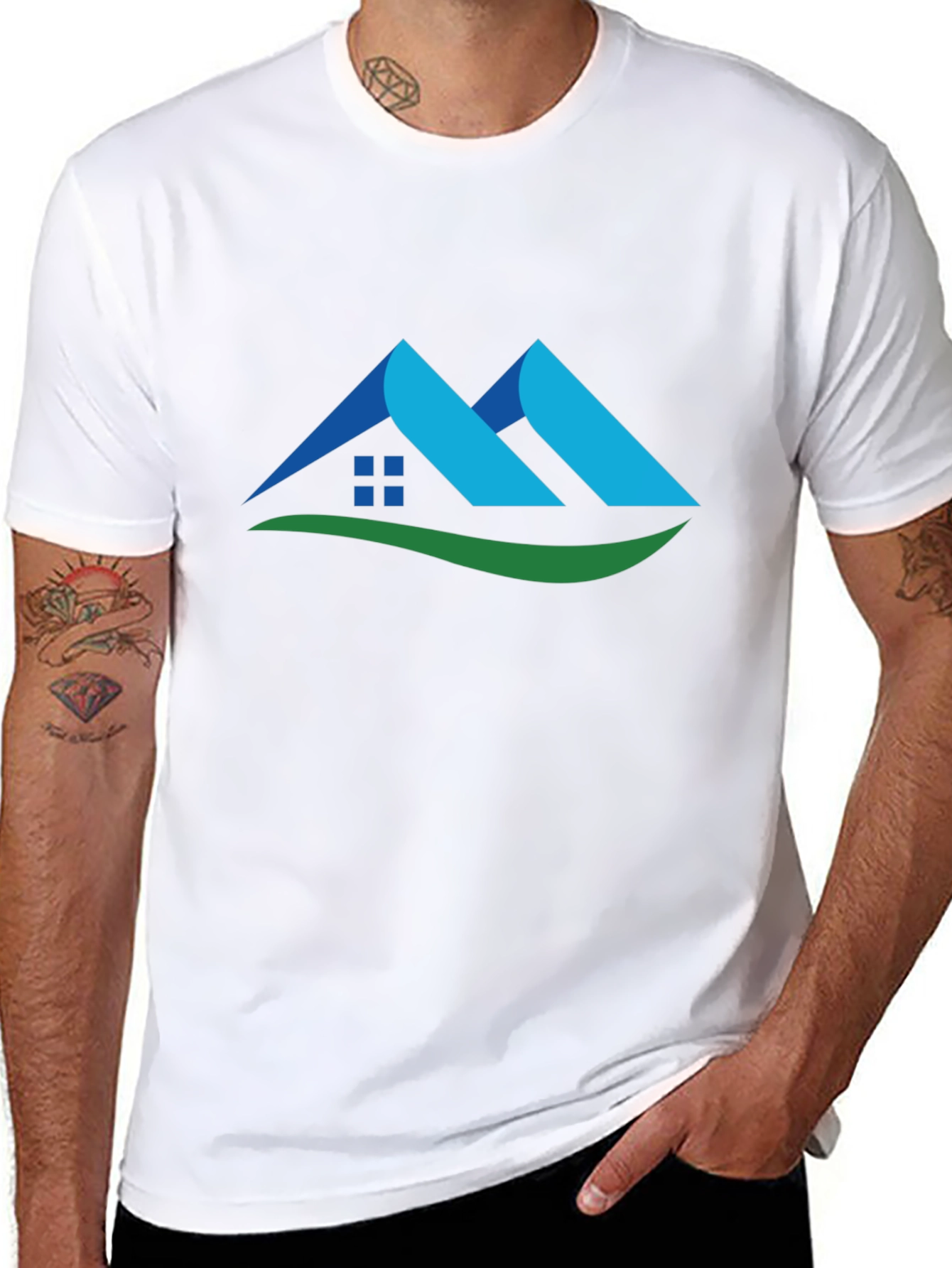 Camiseta Negra con Diseño de Casa Abstracta