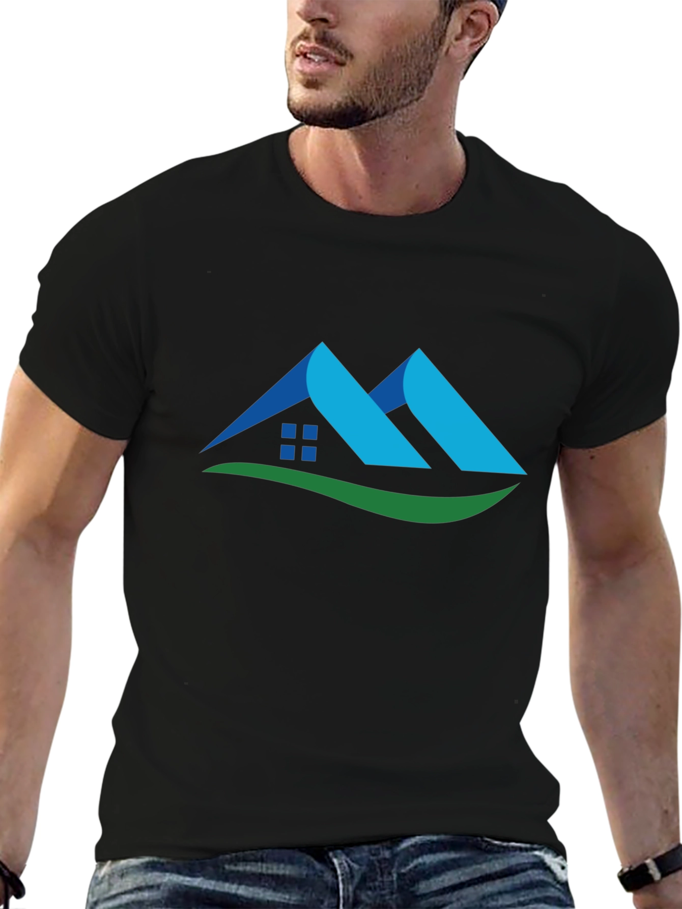 Camiseta Negra con Diseño de Casa Abstracta