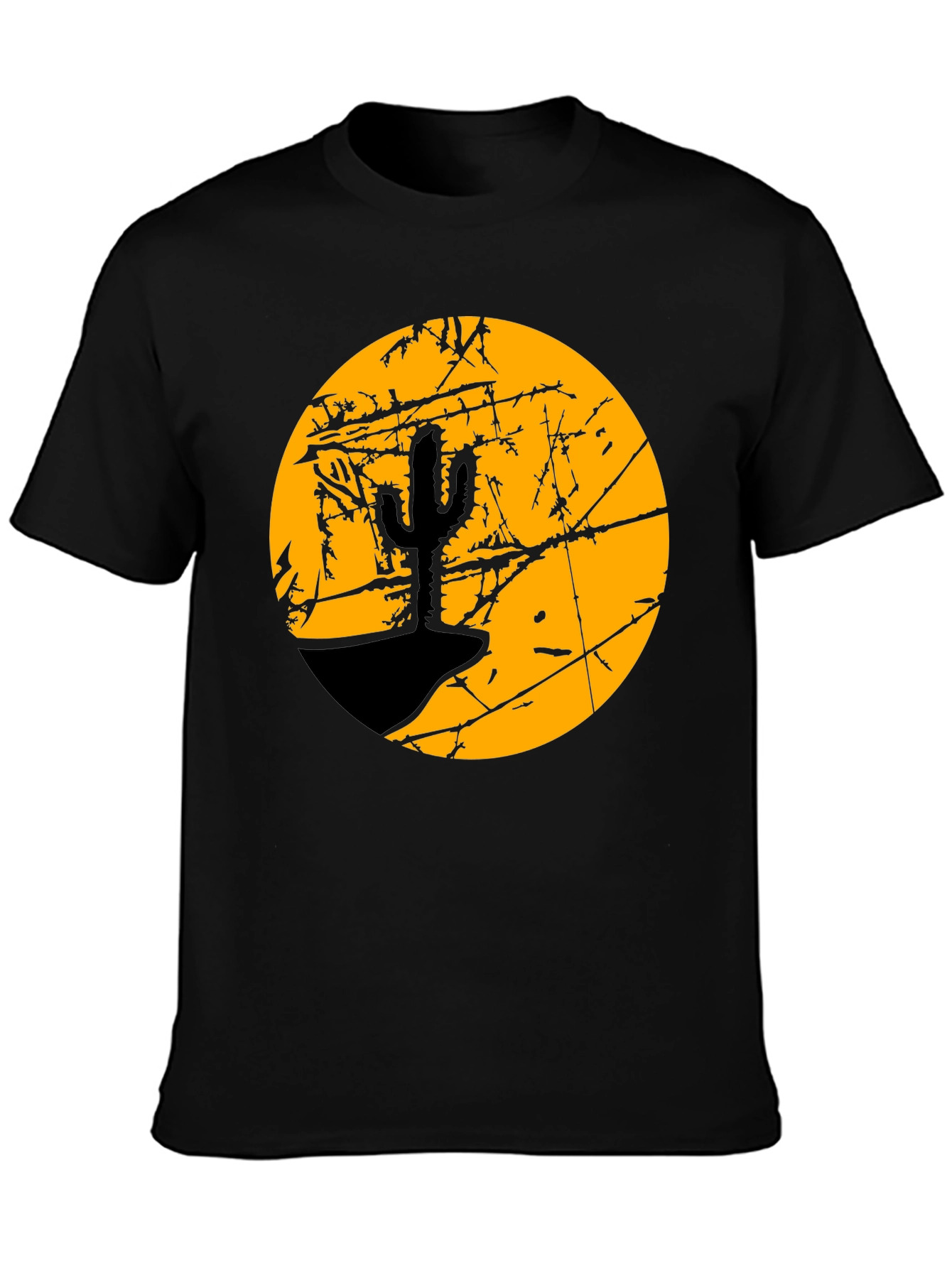 Camiseta Negra con Diseño de Cactus y Luna