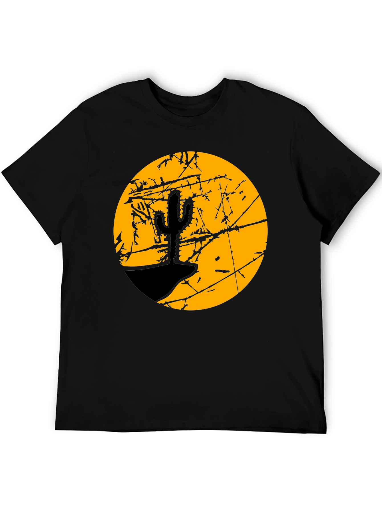 Camiseta Negra con Diseño de Cactus y Luna