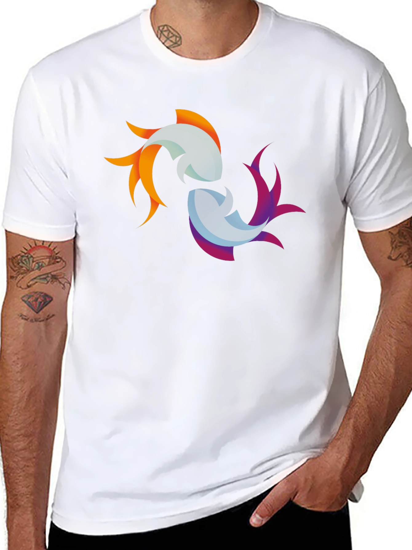 Camiseta Negra con Diseño de Peces Abstractos