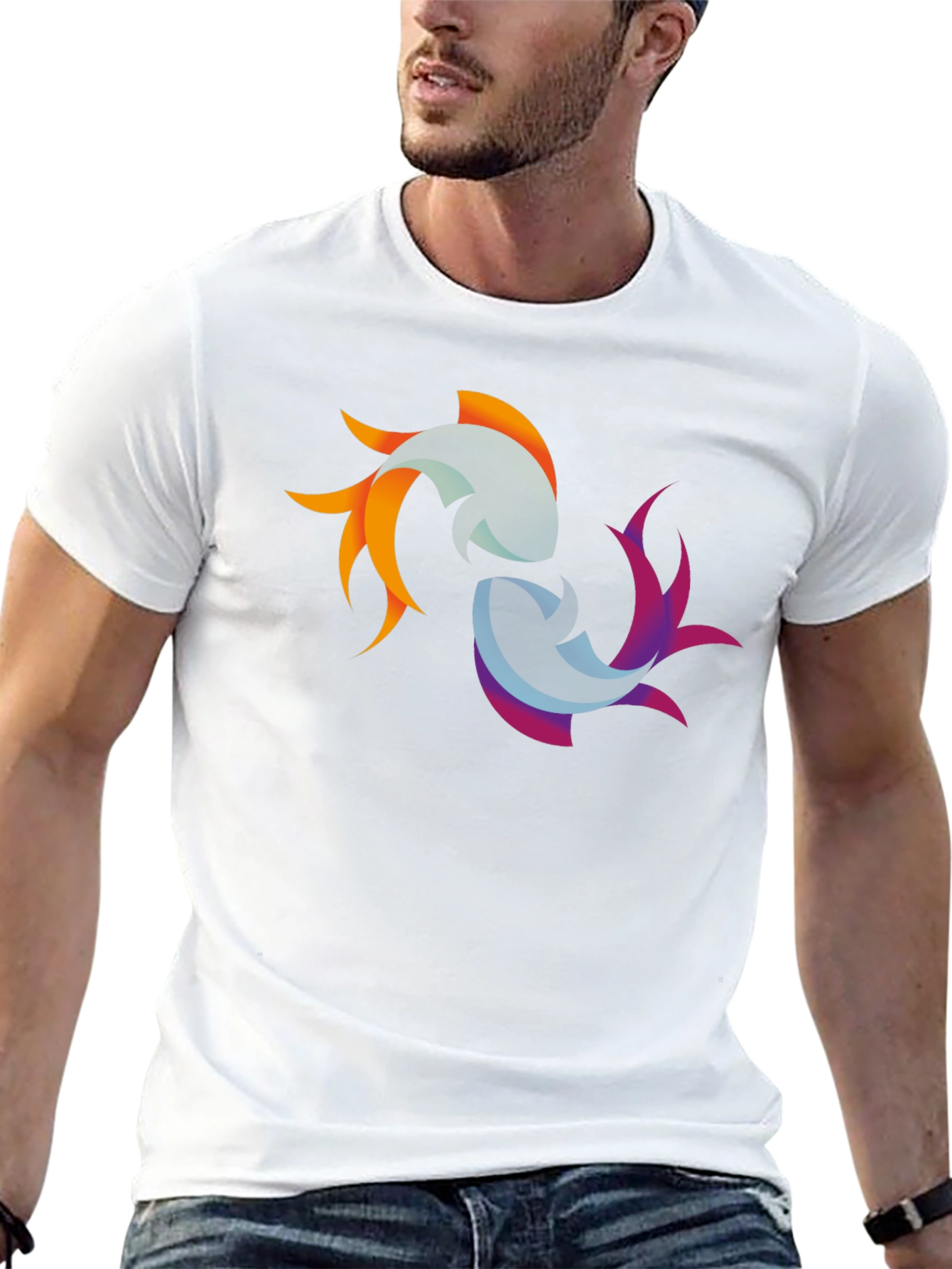 Camiseta Negra con Diseño de Peces Abstractos