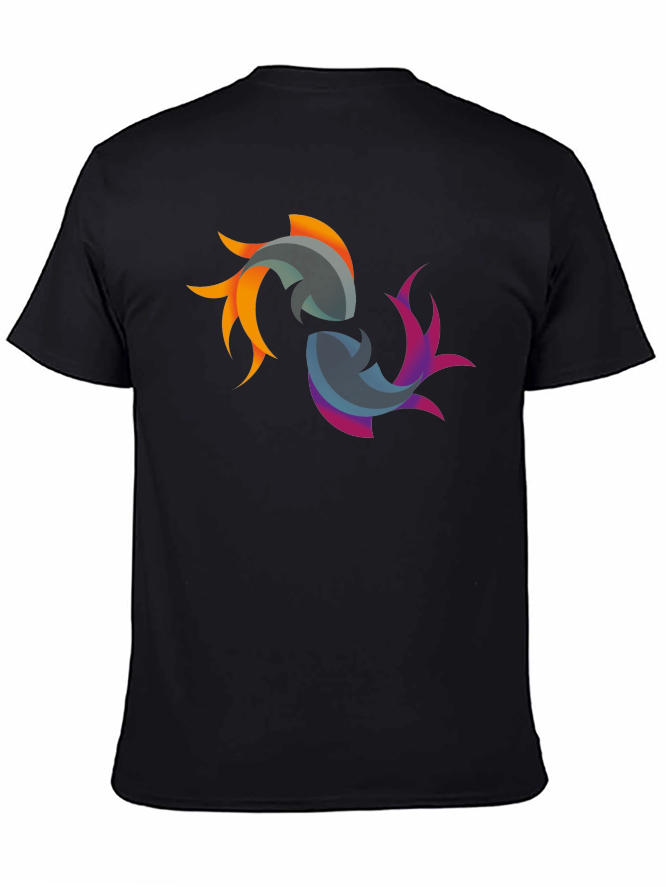 Camiseta Negra con Diseño de Peces Abstractos
