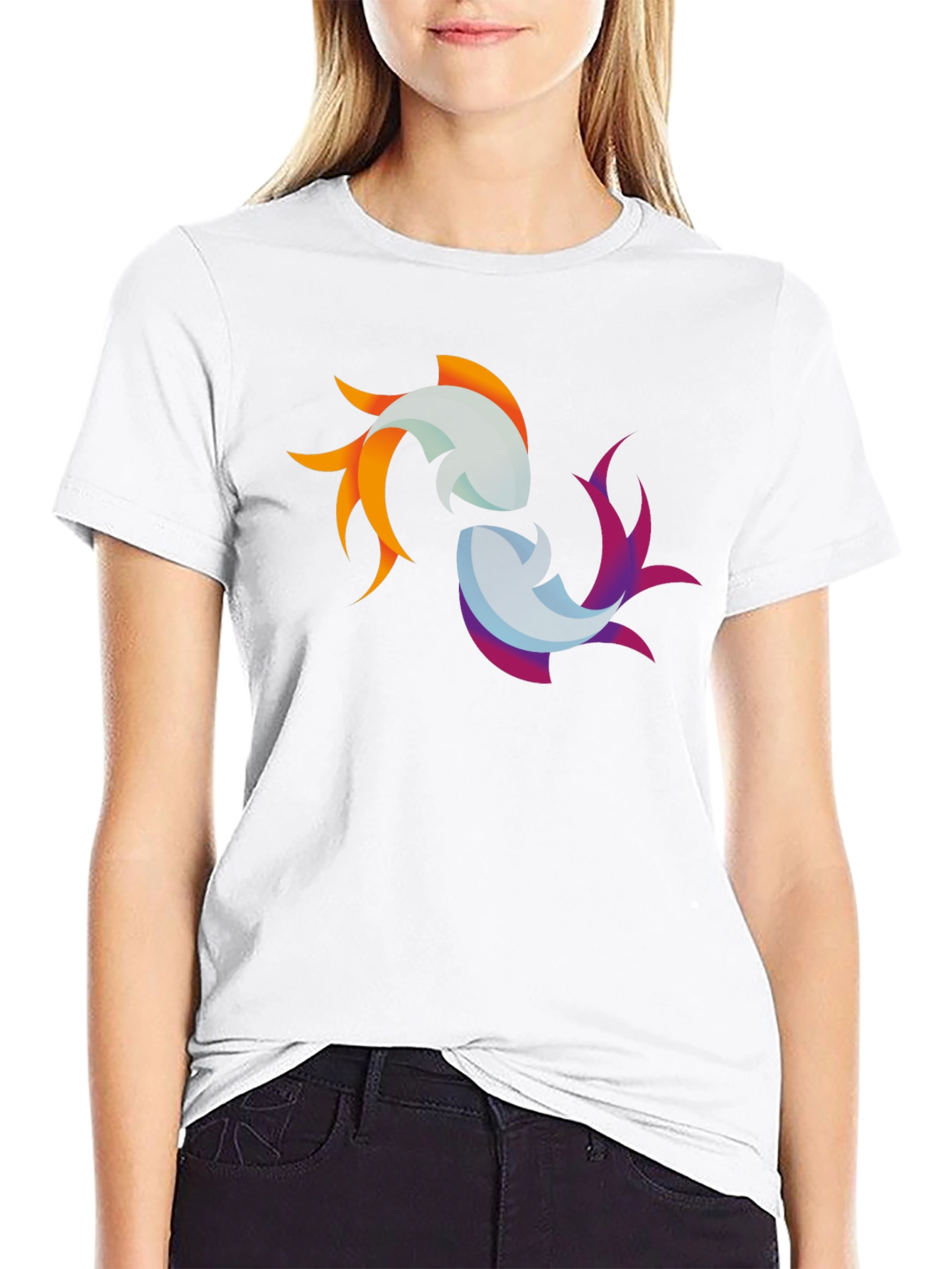 Camiseta Negra con Diseño de Peces Abstractos