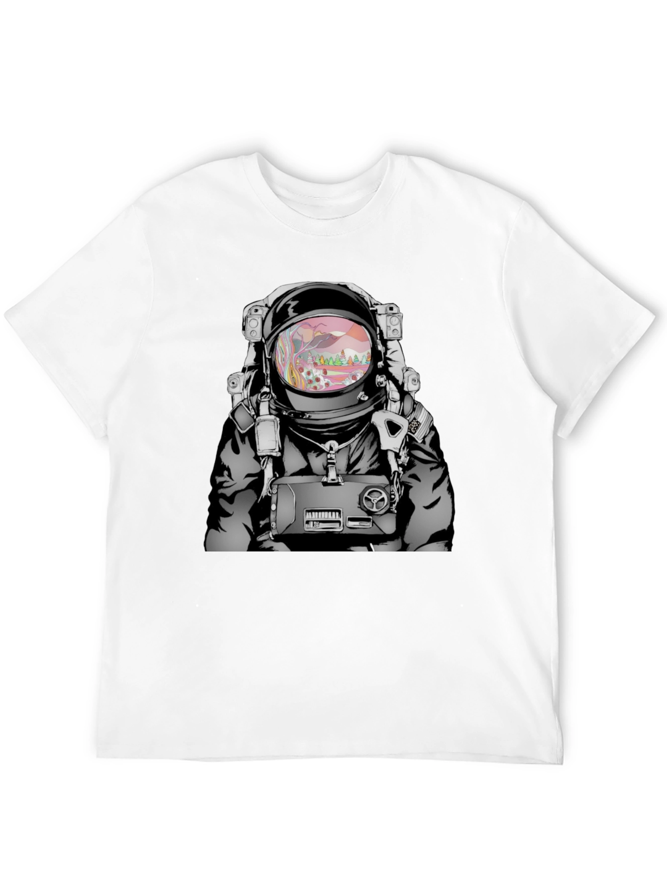 Camiseta Negra Estampado Astronauta Psicodélico