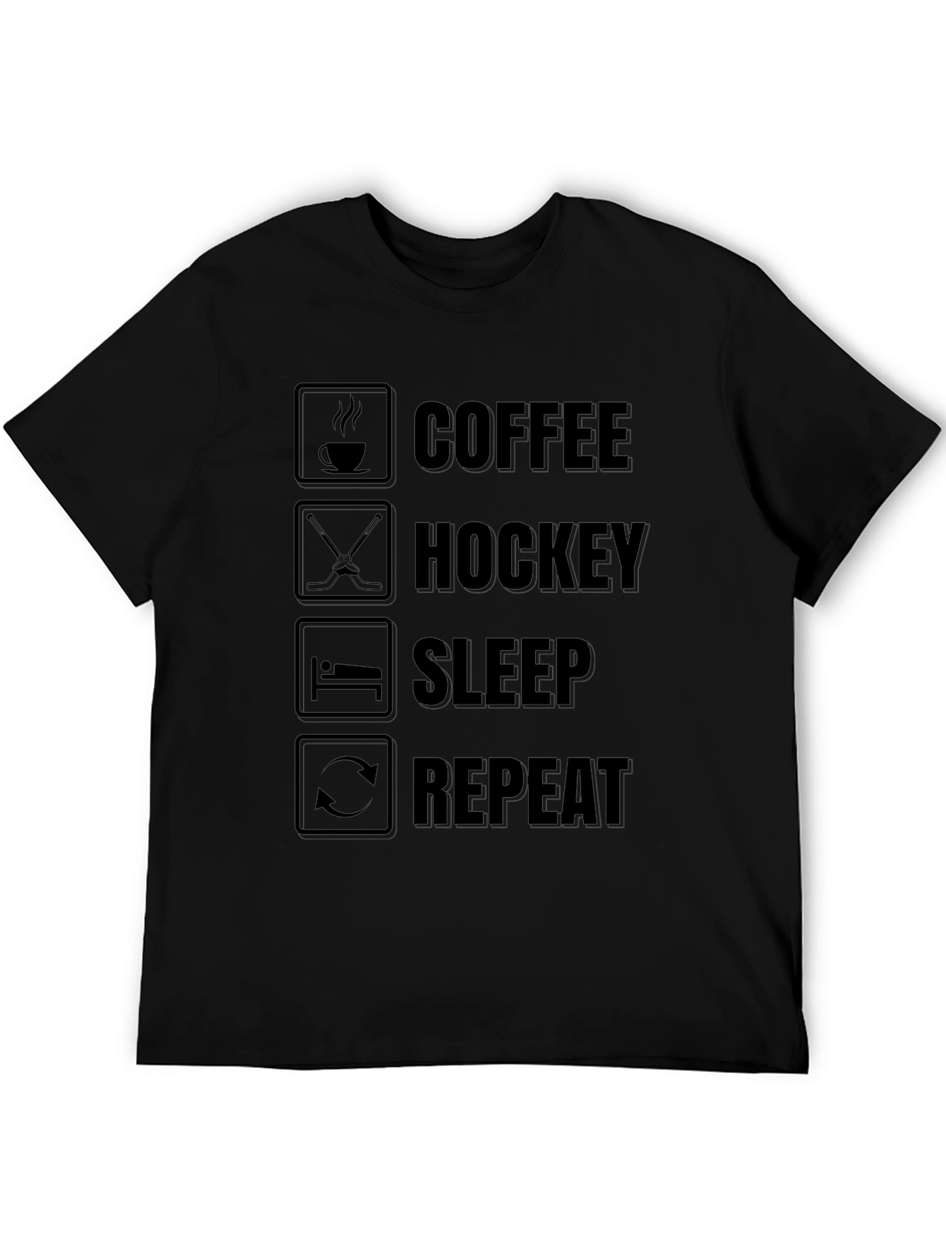 Camiseta Negra Coffee Hockey Sleep Repeat