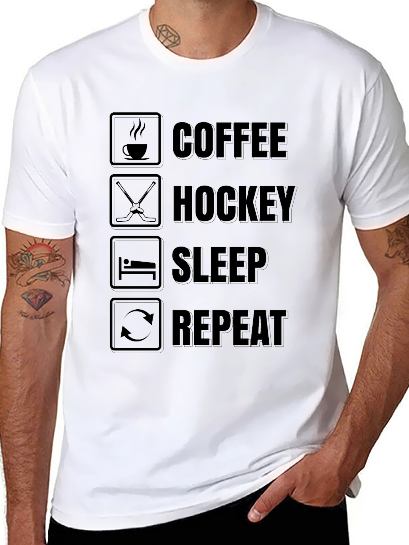 Camiseta Negra Coffee Hockey Sleep Repeat