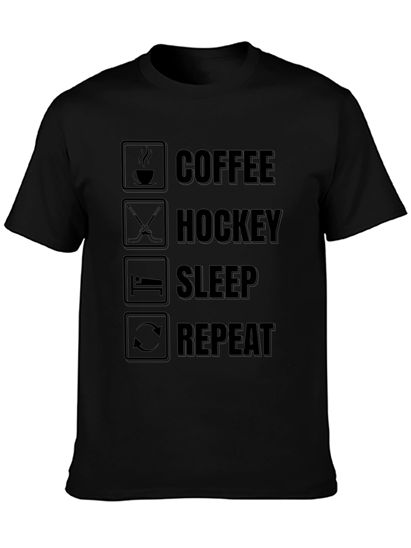 Camiseta Negra Coffee Hockey Sleep Repeat