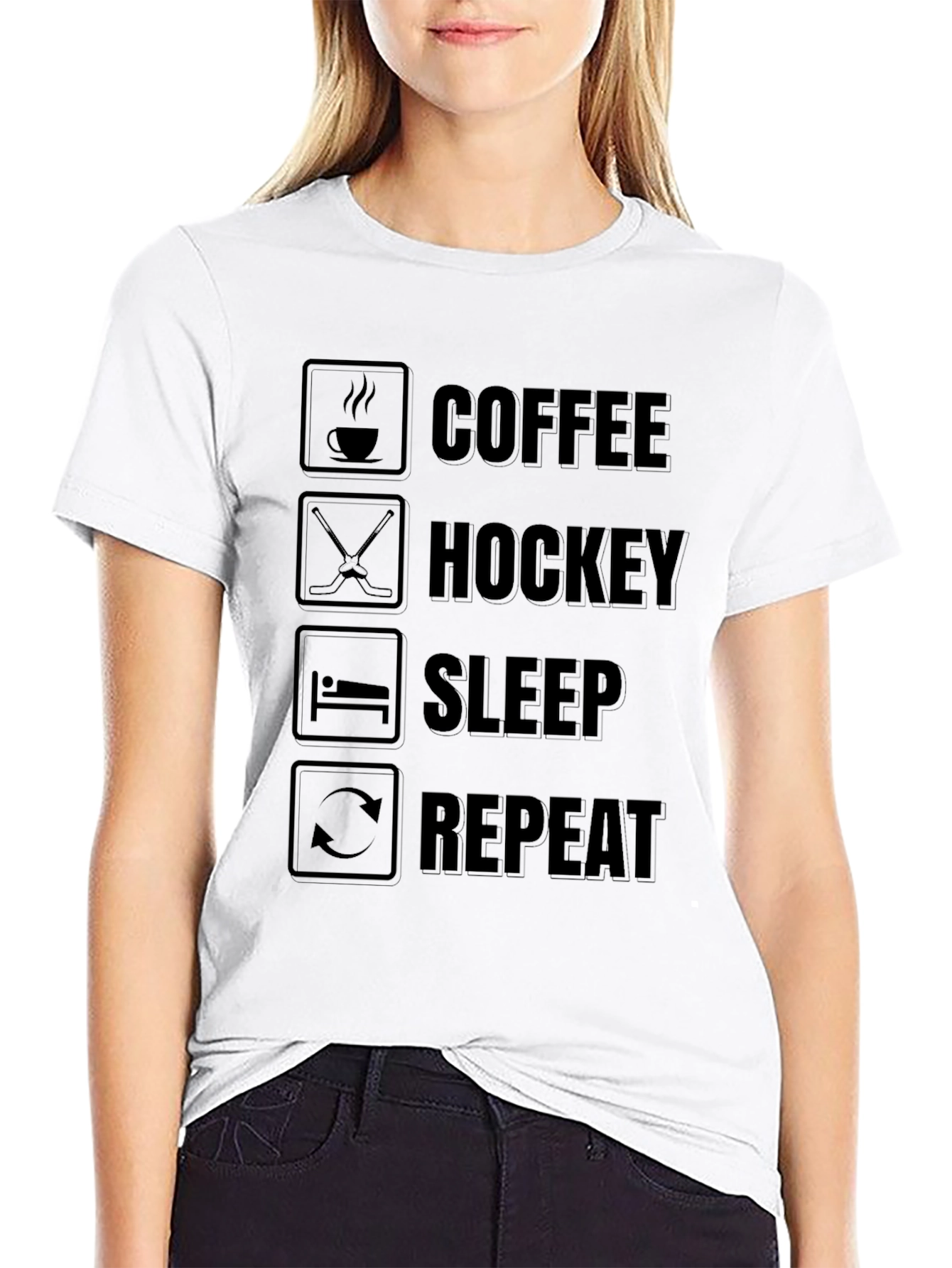 Camiseta Negra Coffee Hockey Sleep Repeat