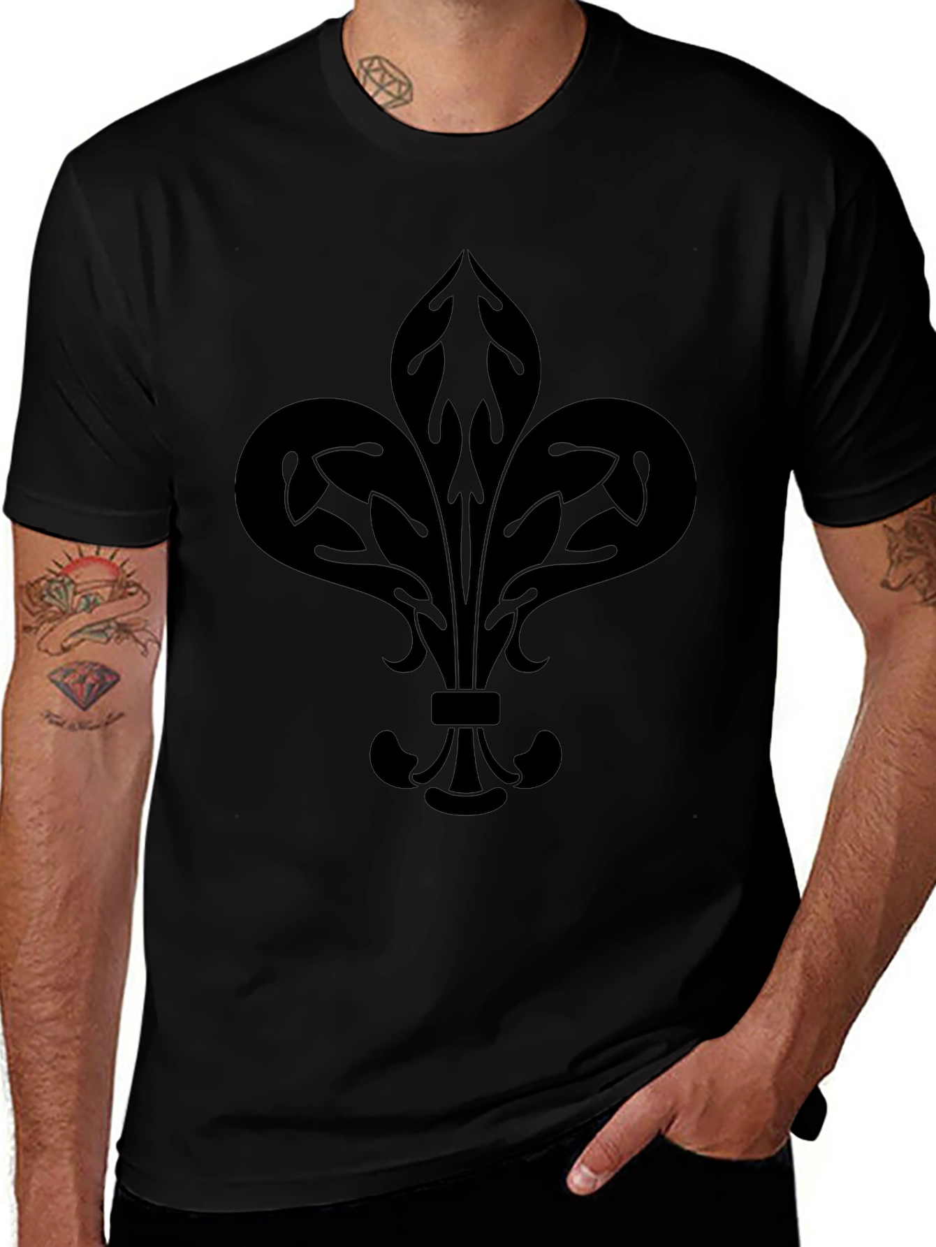 Camiseta Negra Hombre con Diseño Floral