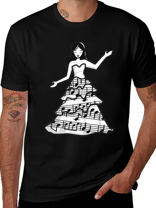 Camiseta Negra con Diseño de Música para Mujer