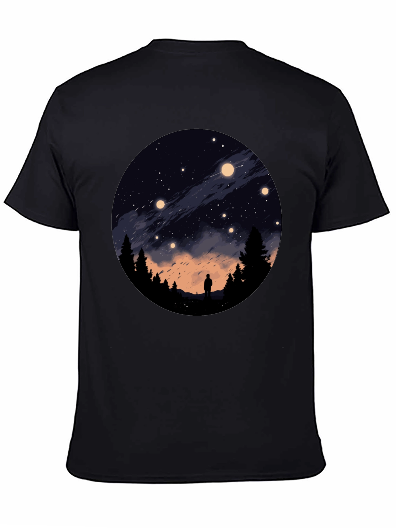 Camiseta Negra con Diseño de Noche Estrellada