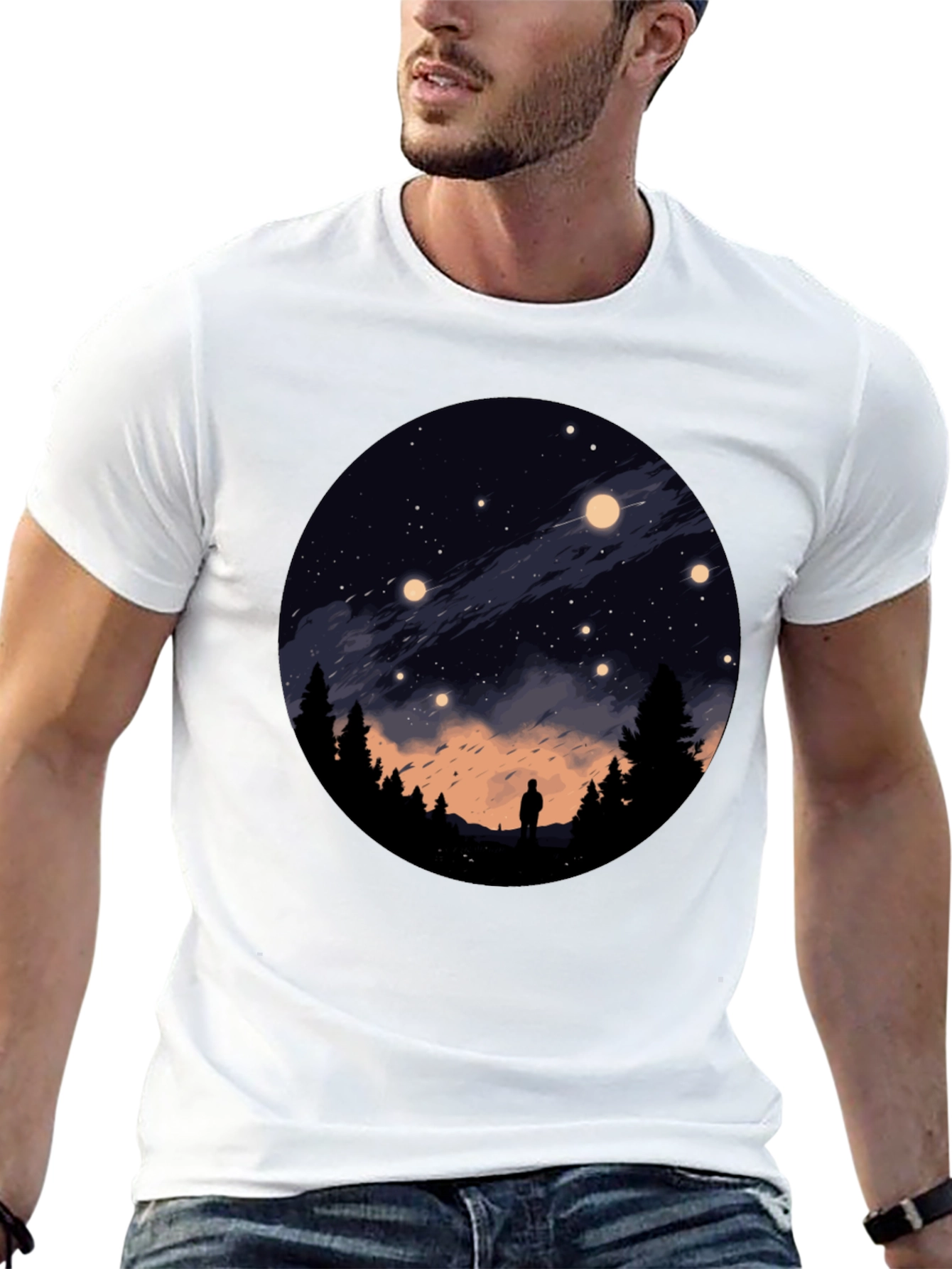 Camiseta Negra con Diseño de Noche Estrellada