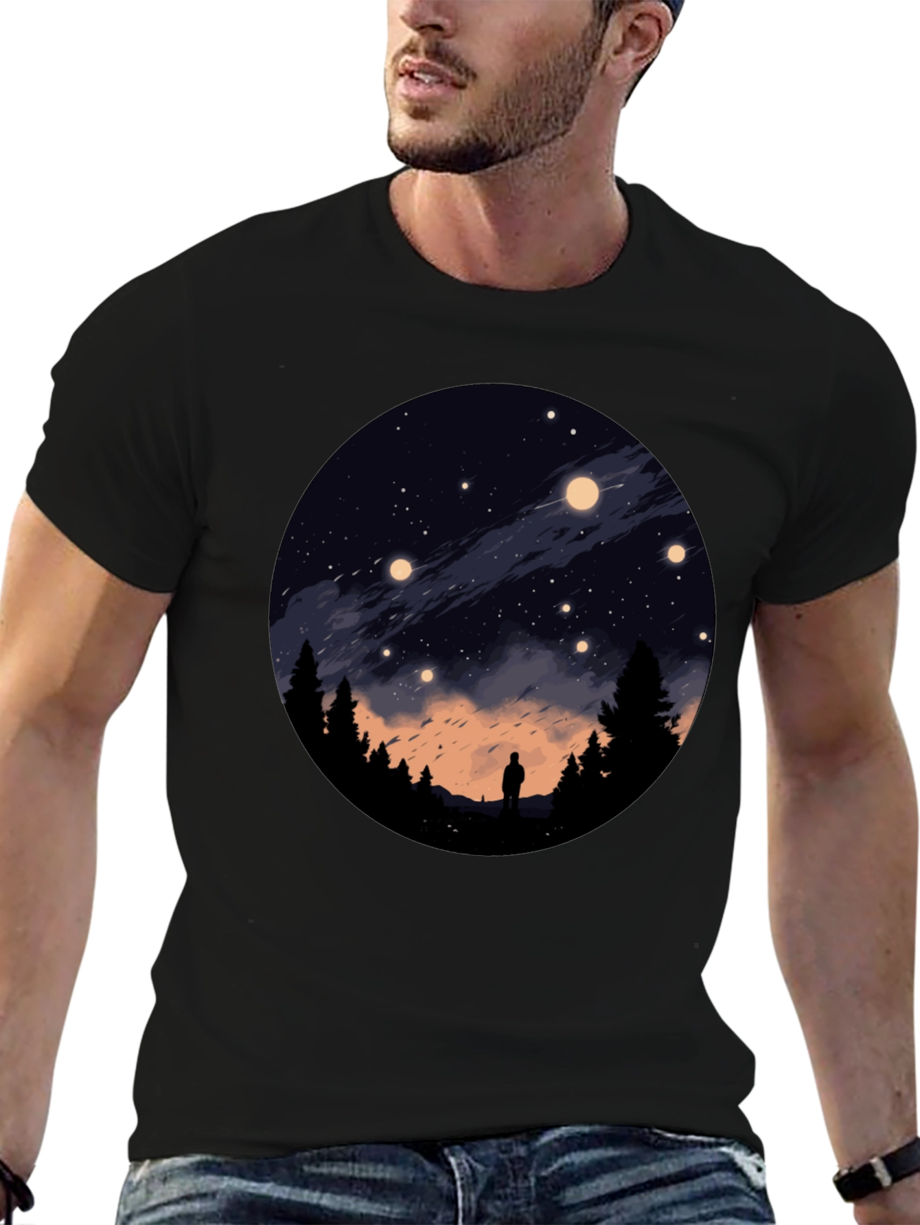 Camiseta Negra con Diseño de Noche Estrellada