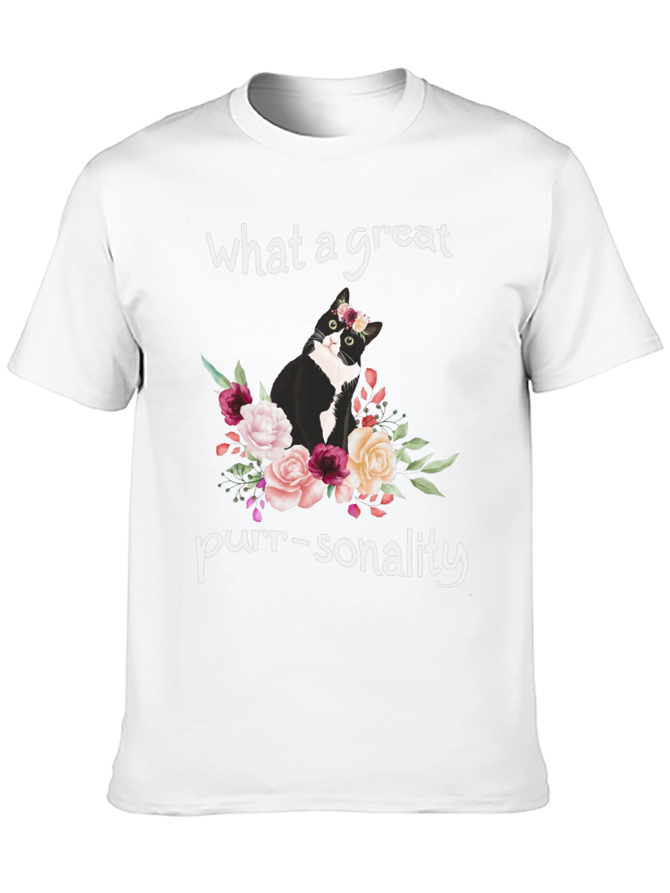 Camiseta Negra con Gato Floral - ¡Personalidad Felina!