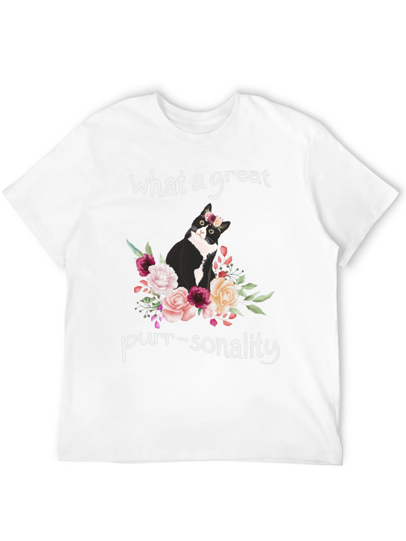 Camiseta Negra con Gato Floral - ¡Personalidad Felina!