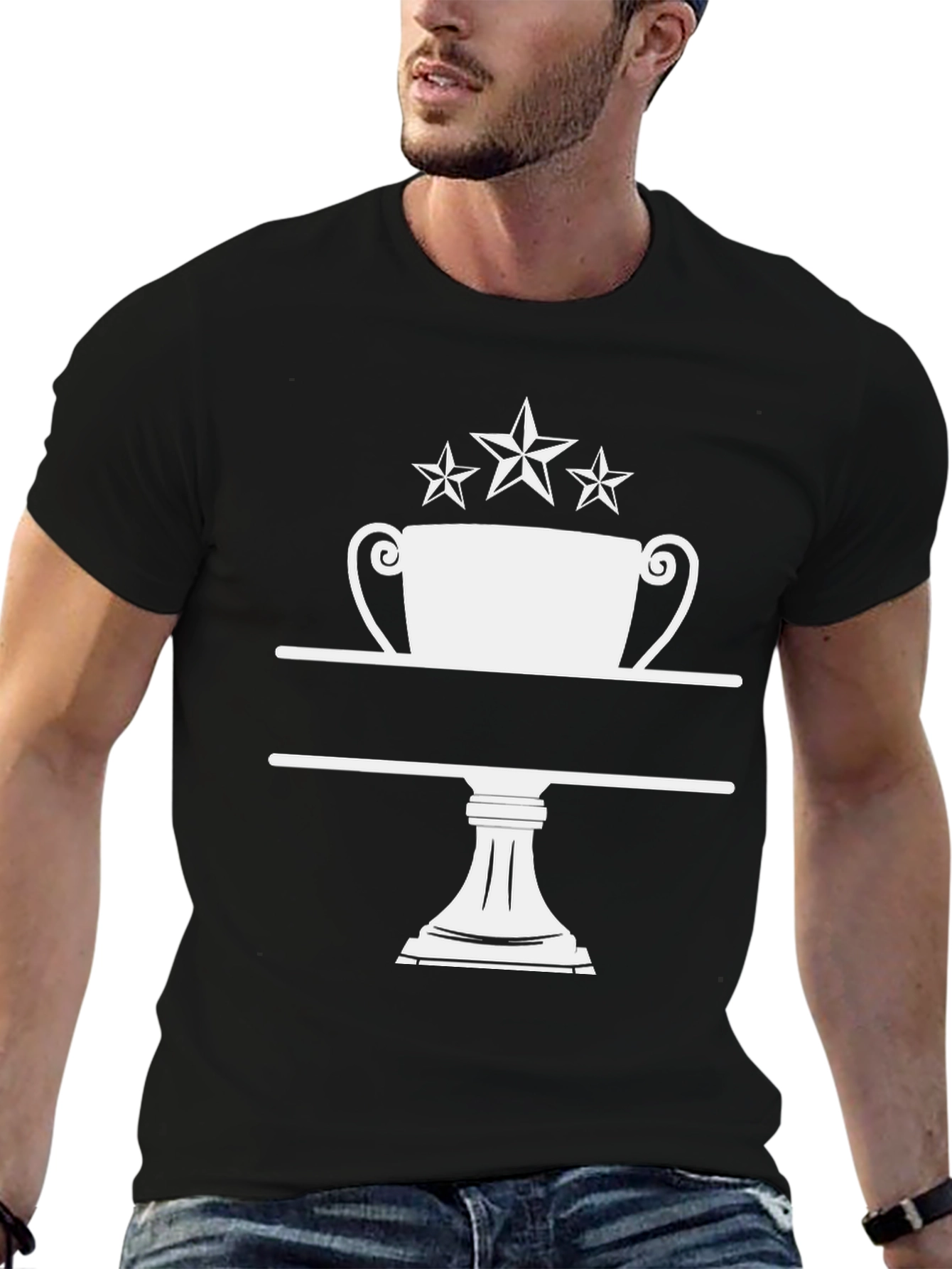 Camiseta Negra Trofeo con Estrellas
