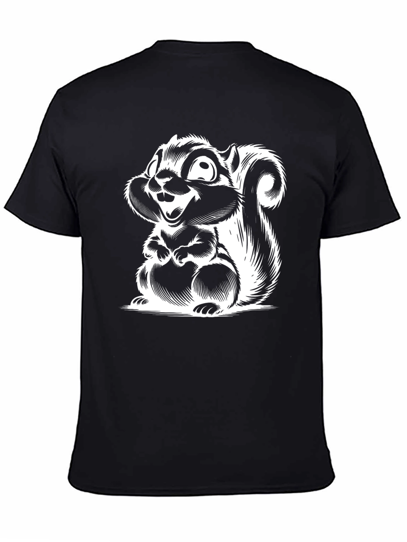 Camiseta Negra con Diseño de Ardilla Animada
