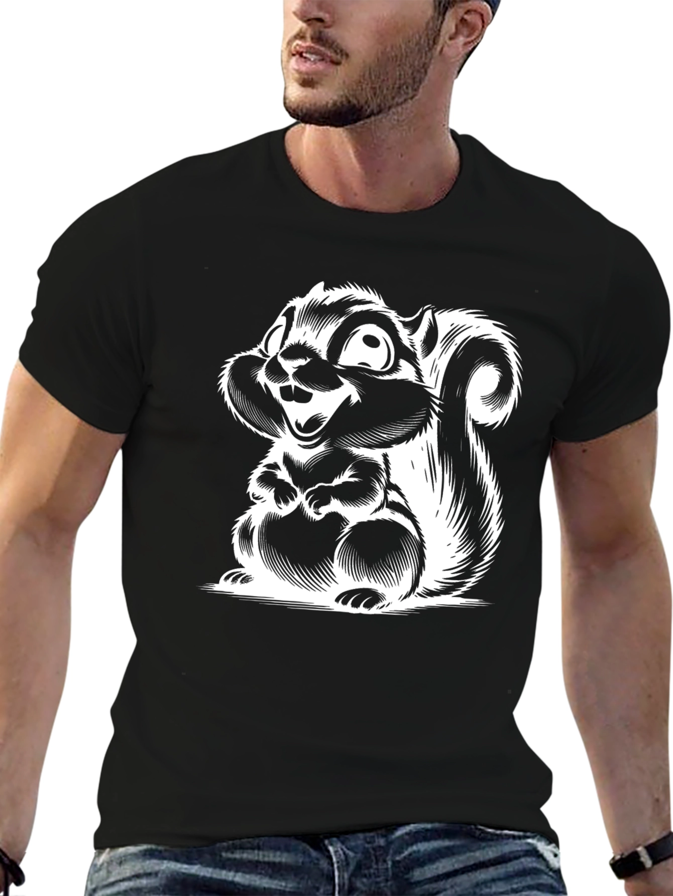 Camiseta Negra con Diseño de Ardilla Animada