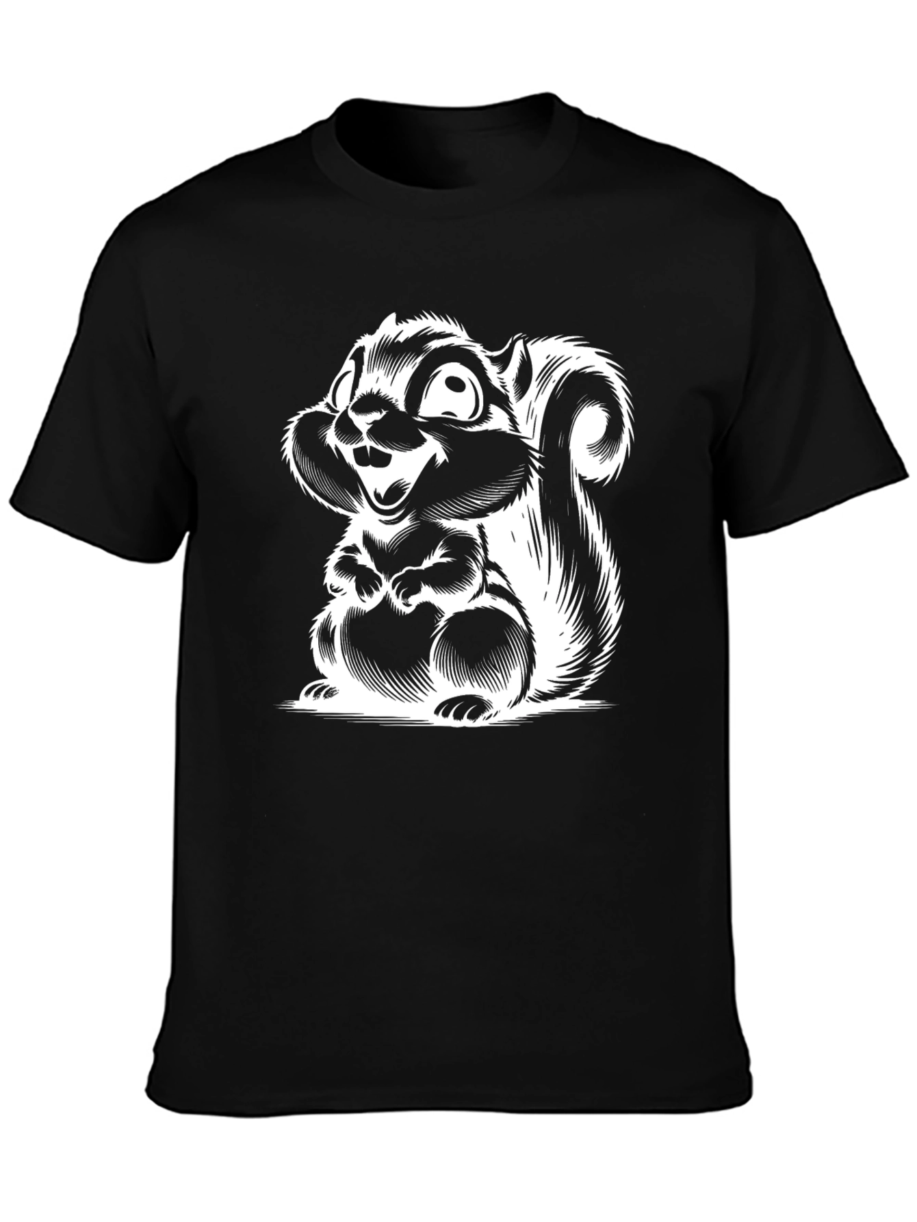 Camiseta Negra con Diseño de Ardilla Animada