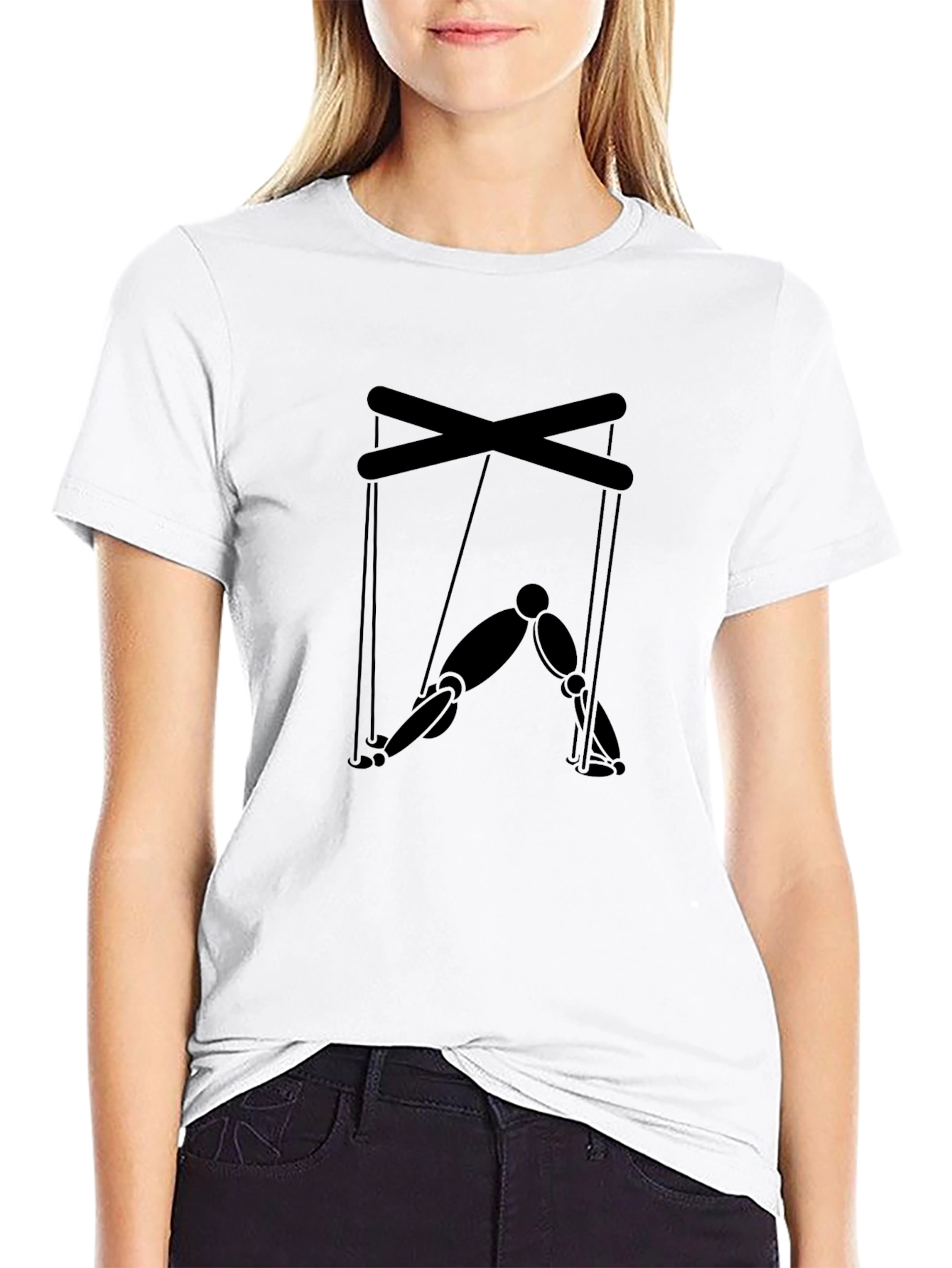 Camiseta Negra con Diseño de Marioneta