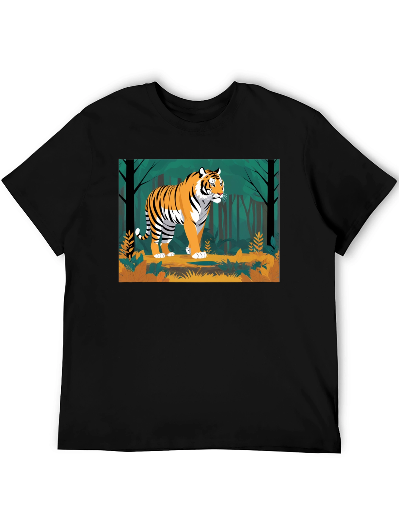 Camiseta Negra con Diseño de Tigre en la Selva