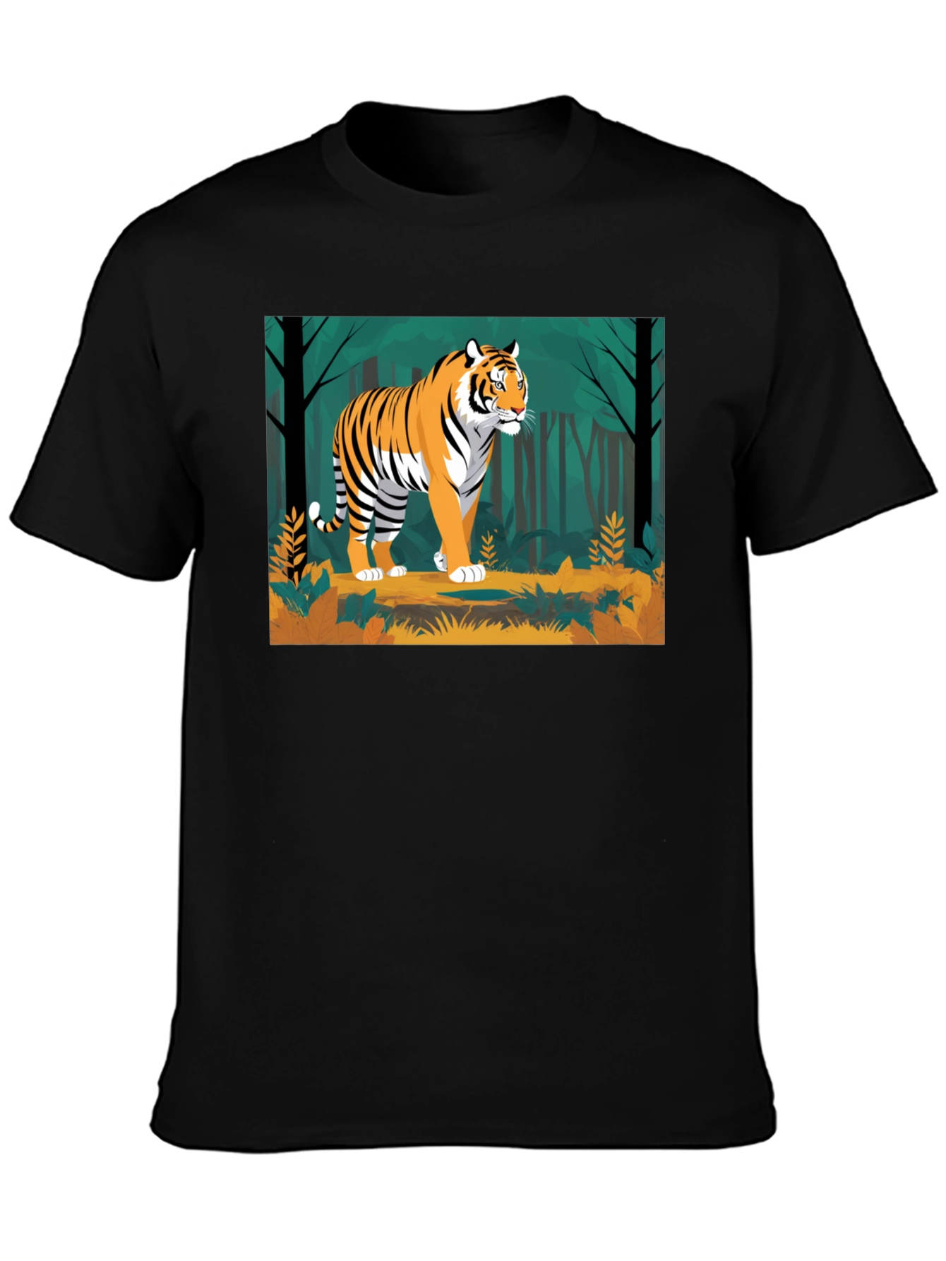 Camiseta Negra con Diseño de Tigre en la Selva
