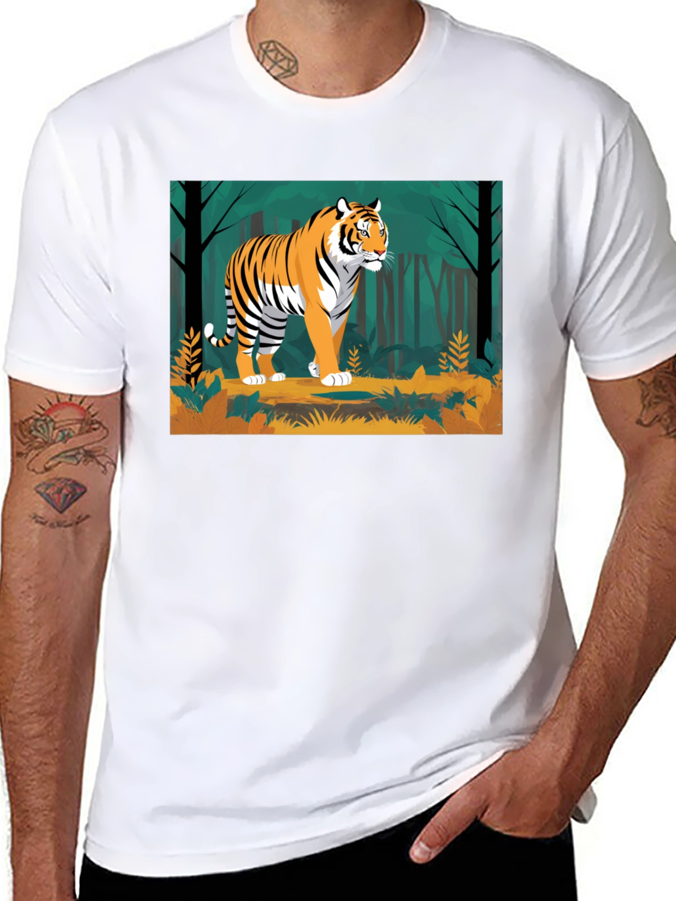 Camiseta Negra con Diseño de Tigre en la Selva