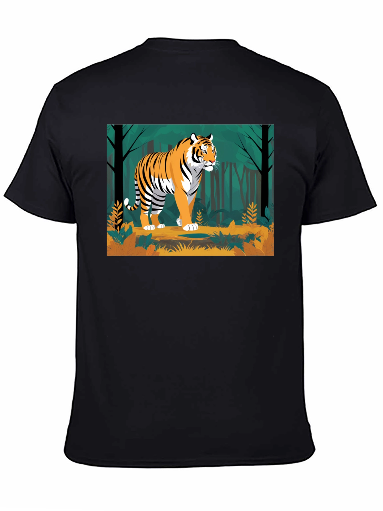 Camiseta Negra con Diseño de Tigre en la Selva