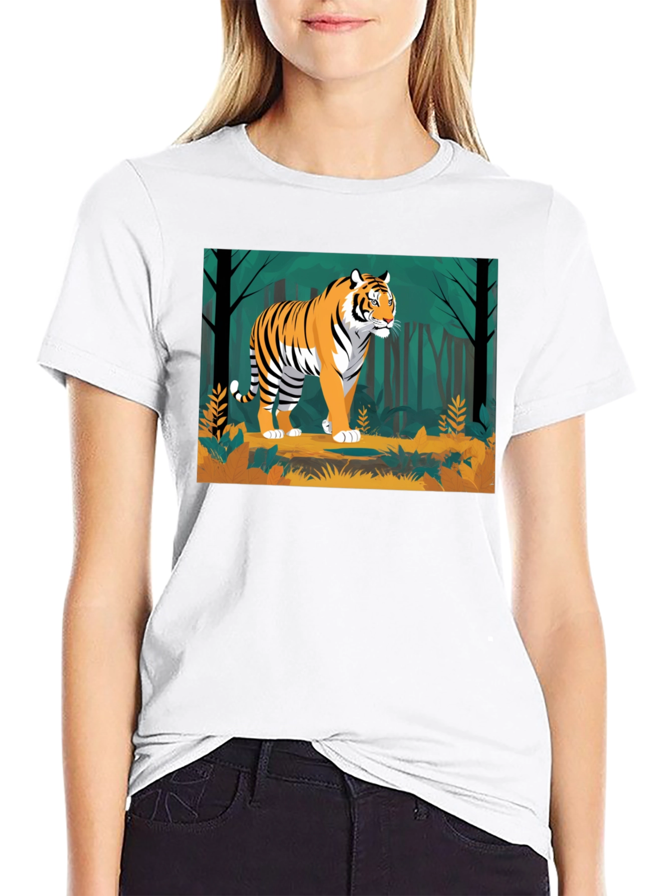 Camiseta Negra con Diseño de Tigre en la Selva