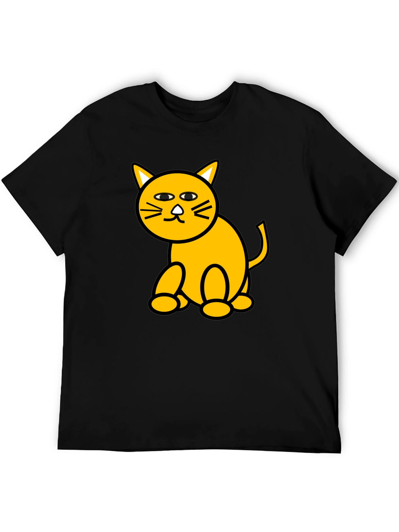 Camiseta Negra con Diseño de Gato Amarillo Divertido