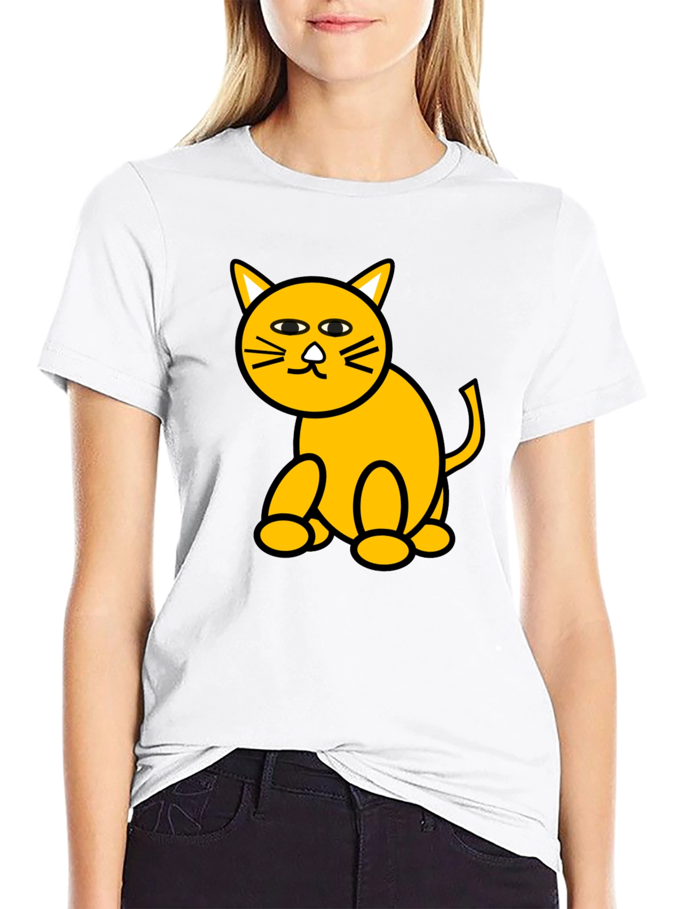 Camiseta Negra con Diseño de Gato Amarillo Divertido