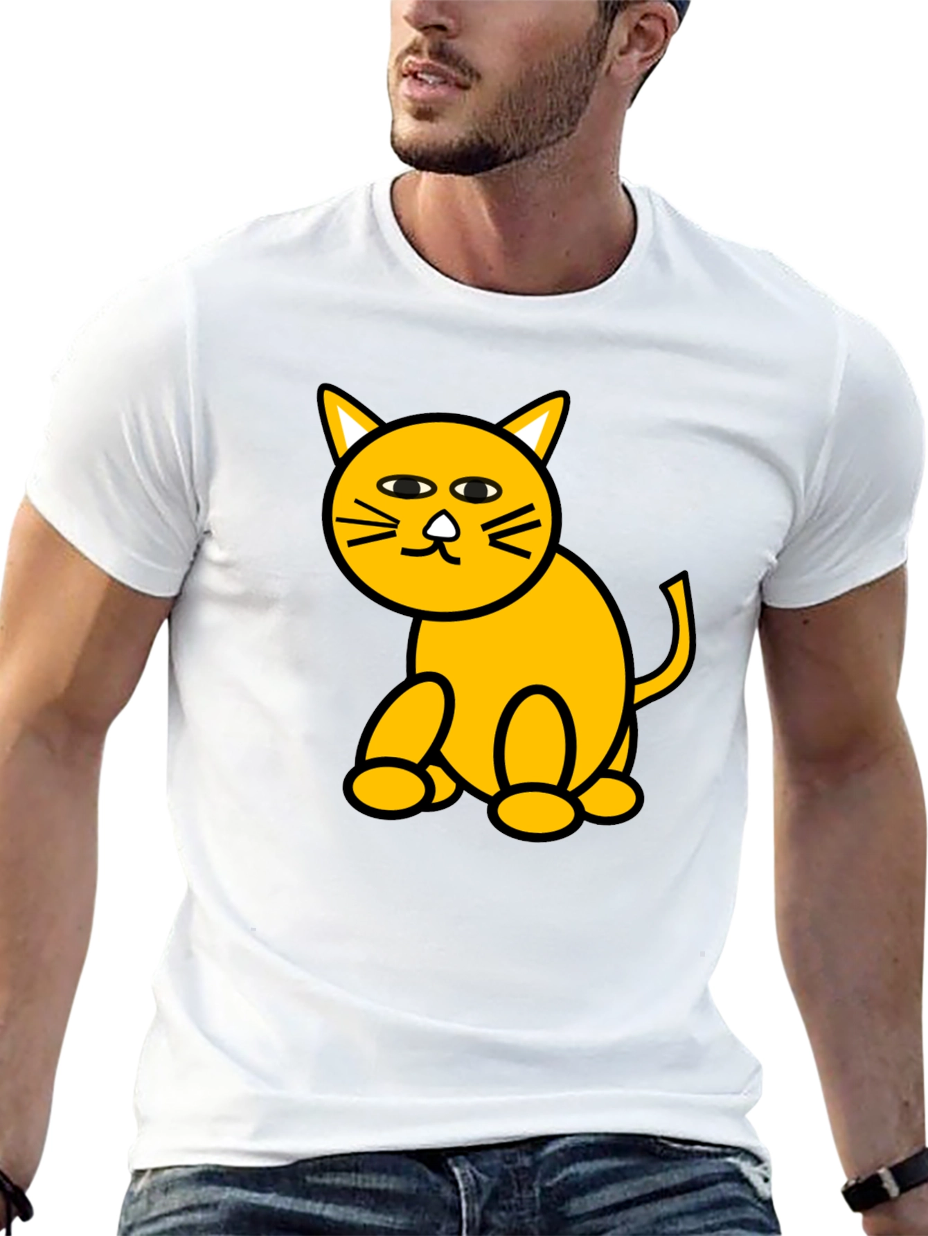 Camiseta Negra con Diseño de Gato Amarillo Divertido