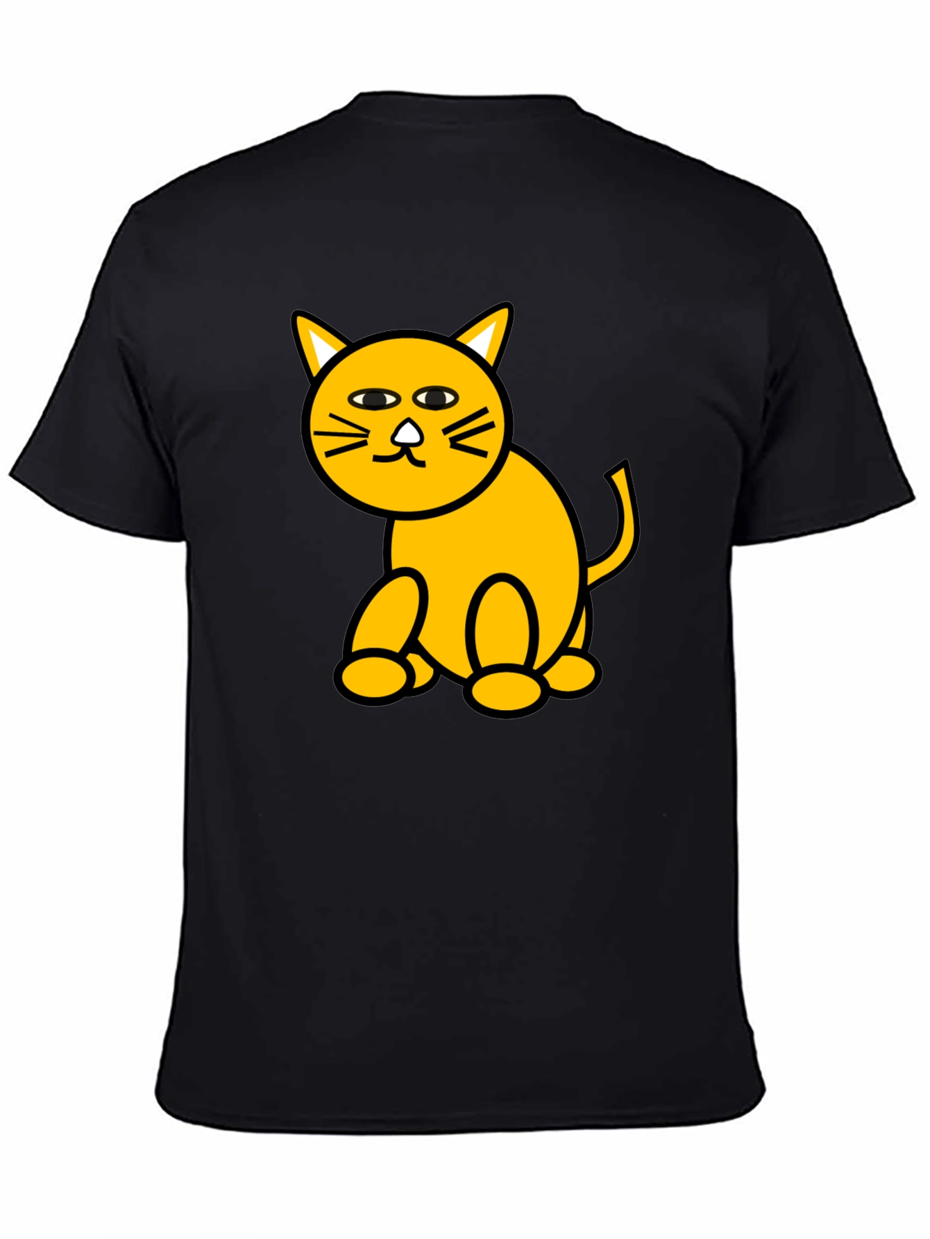 Camiseta Negra con Diseño de Gato Amarillo Divertido