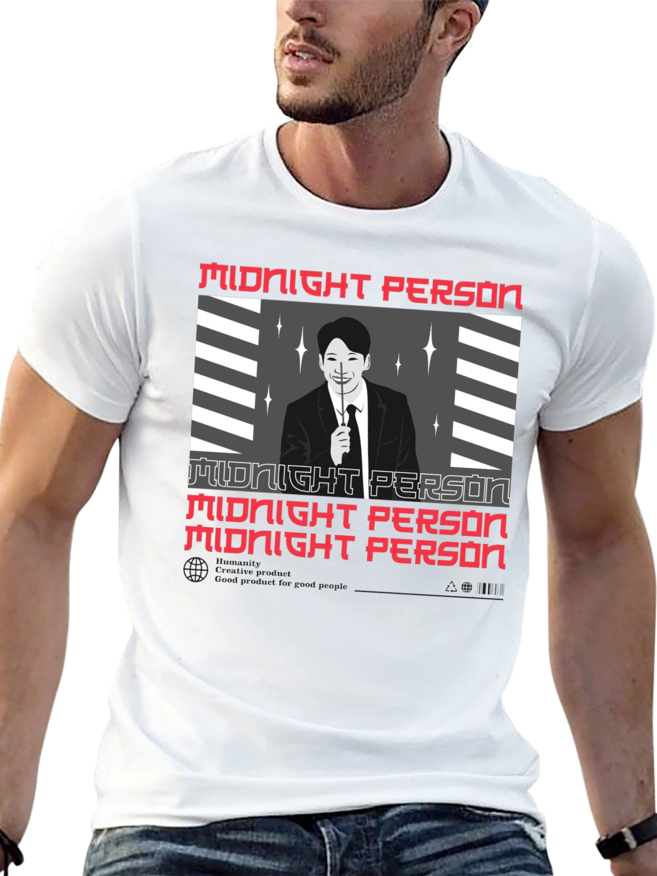 Camiseta Negra Midnight Person Diseño Gráfico