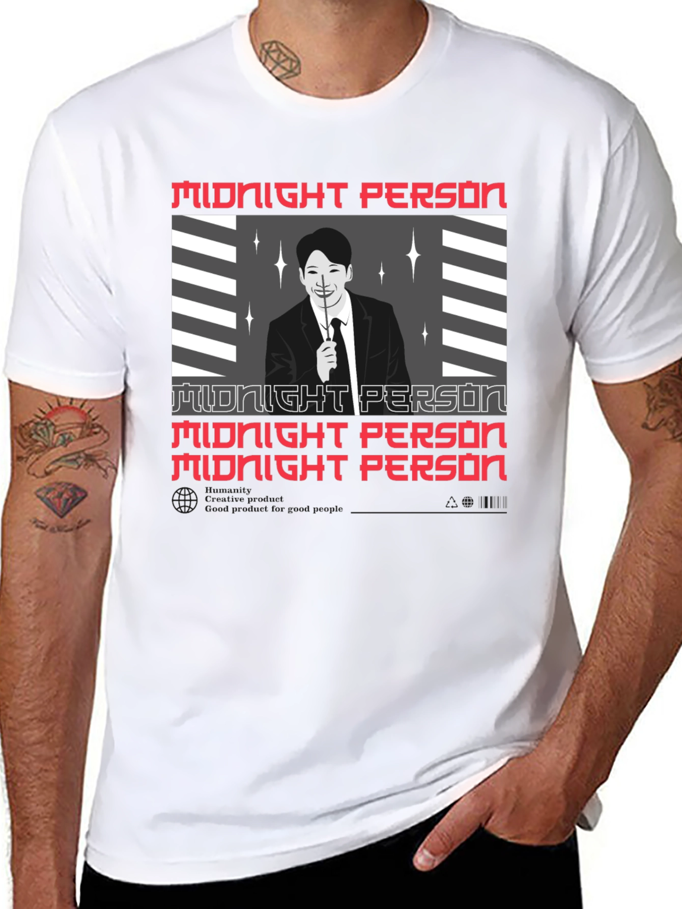 Camiseta Negra Midnight Person Diseño Gráfico