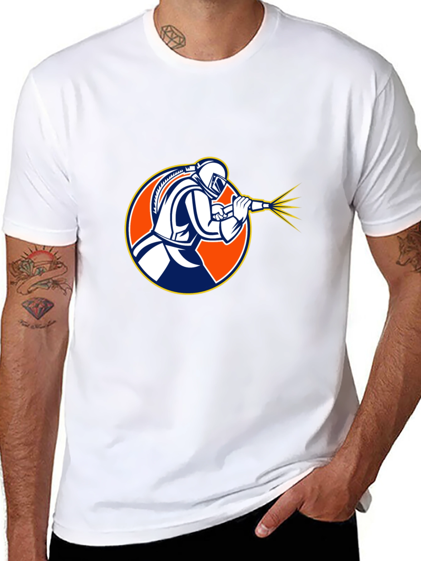 Camiseta Negra con Diseño de Soldador Profesional