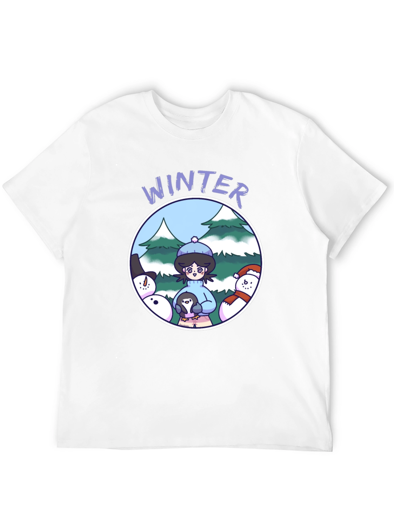 Camiseta Negra Invierno con Diseño Animado