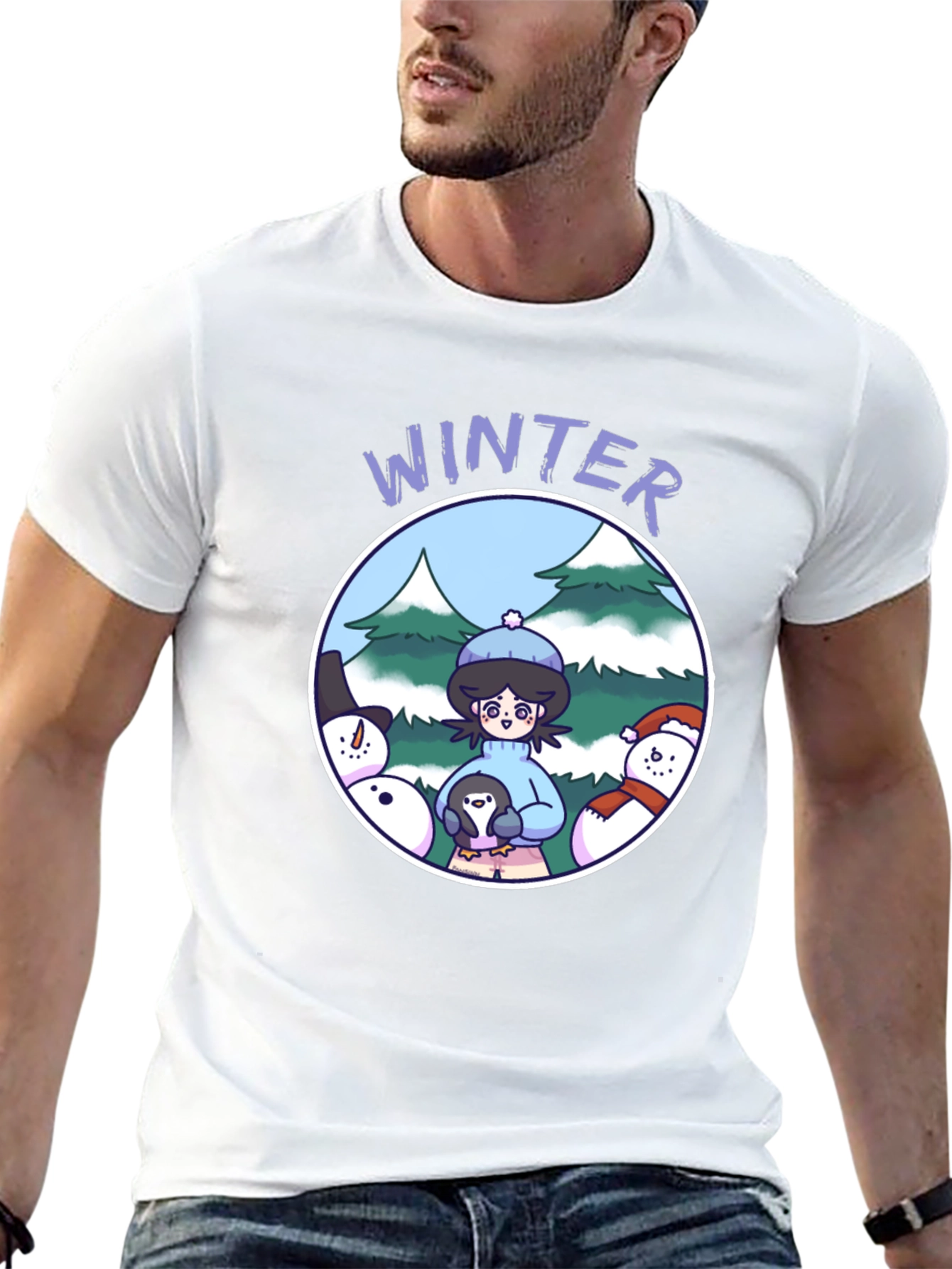 Camiseta Negra Invierno con Diseño Animado