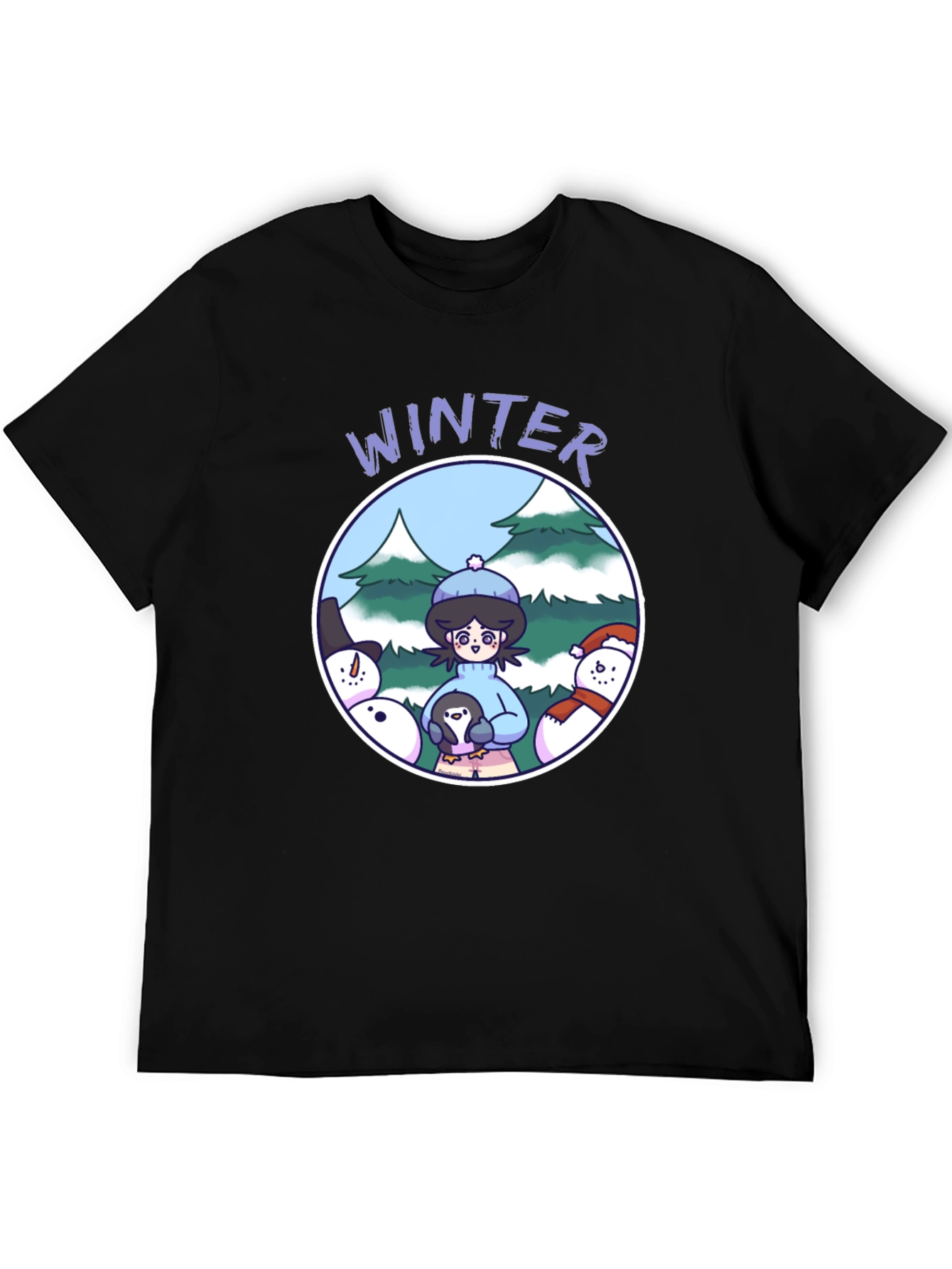 Camiseta Negra Invierno con Diseño Animado