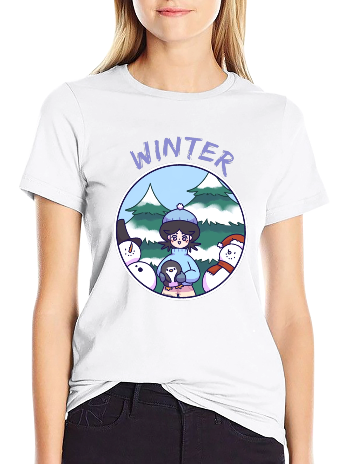 Camiseta Negra Invierno con Diseño Animado